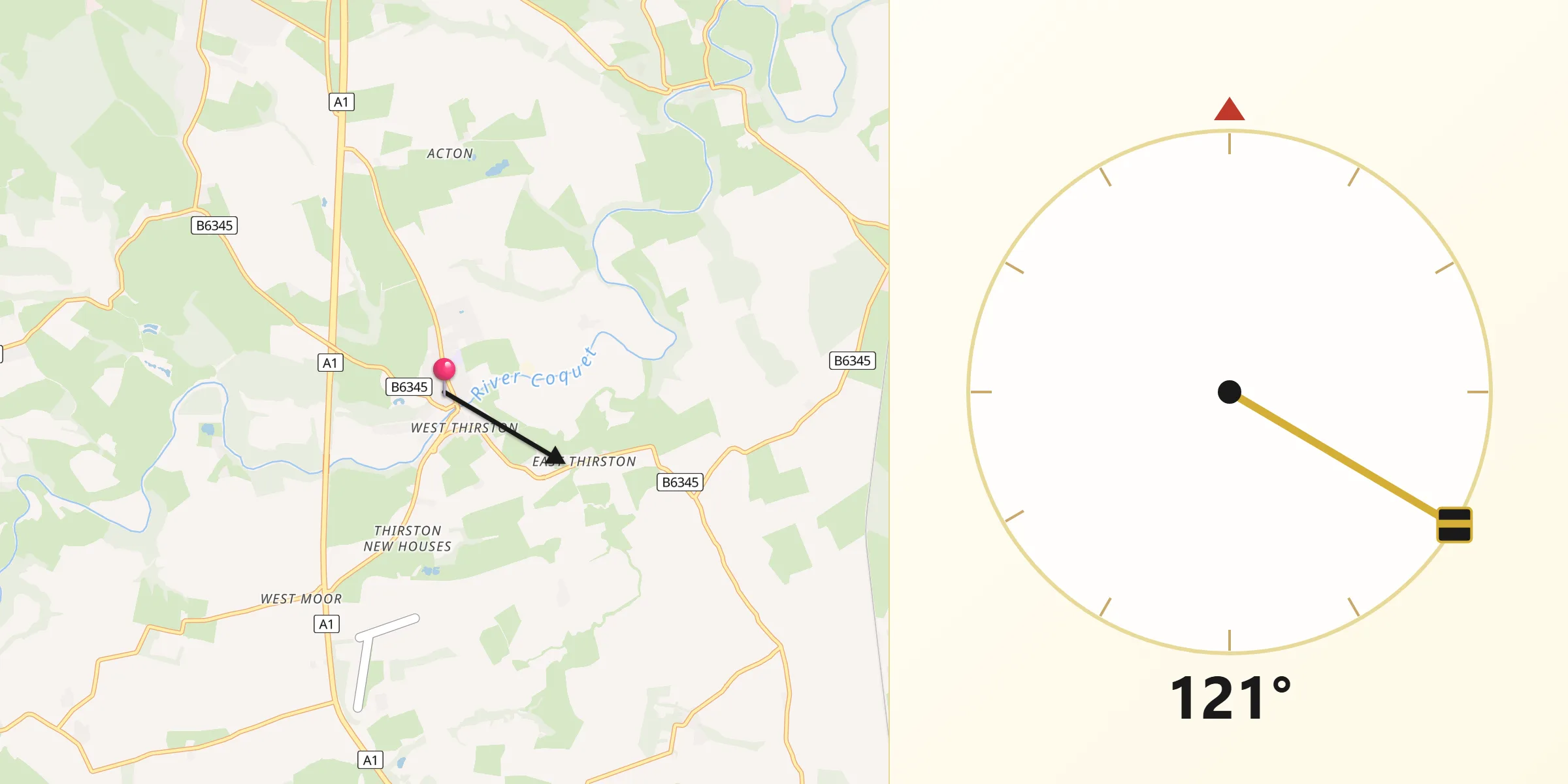 Qibla Direction from Felton