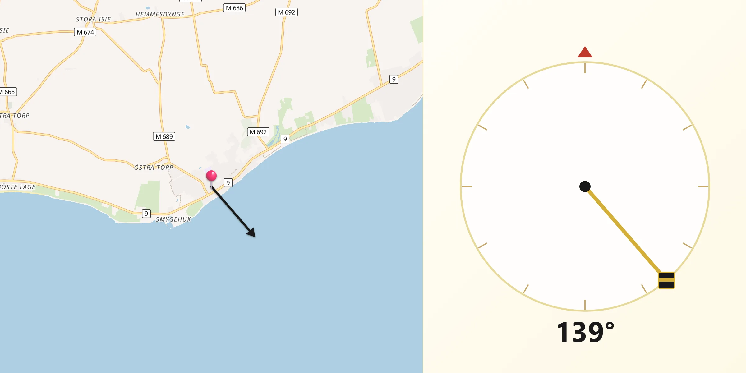 Qibla Riktning från Smygehamn