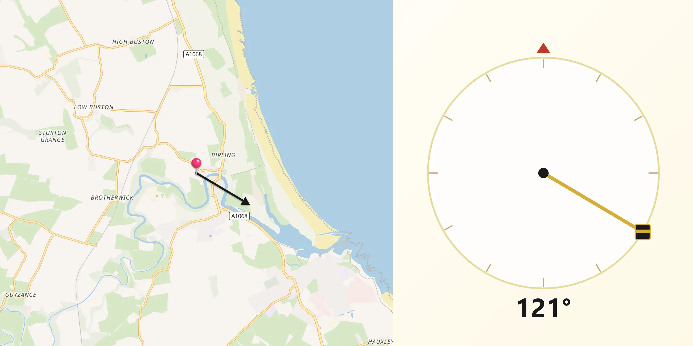 Qibla Direction from Warkworth