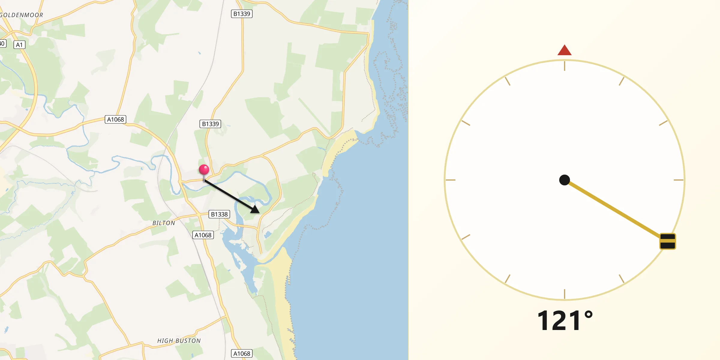 Qibla Direction from Lesbury
