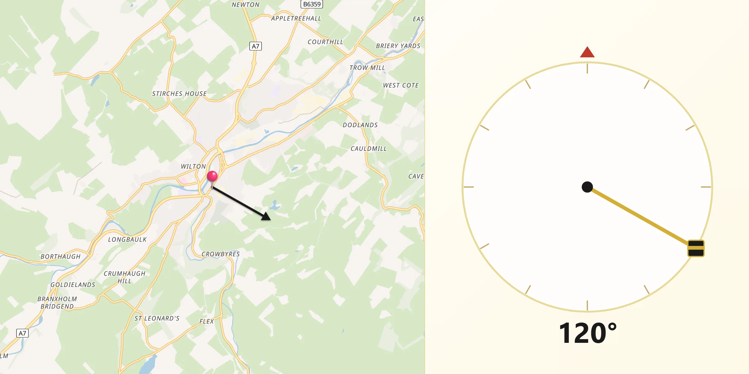 Qibla Direction from Hawick