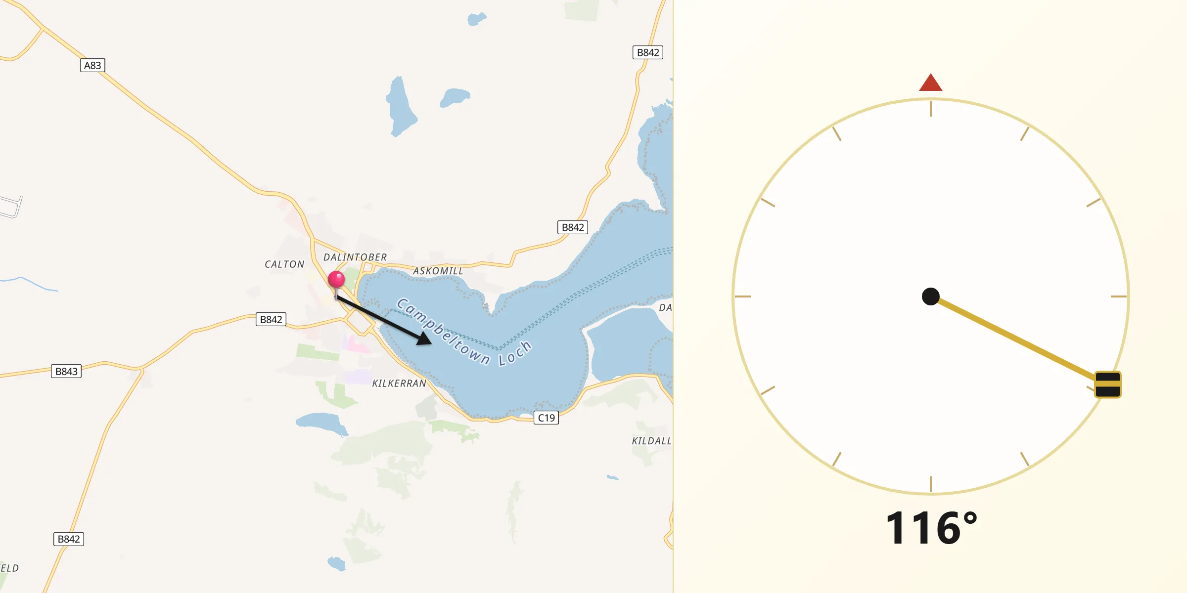 Qibla Direction from Campbeltown