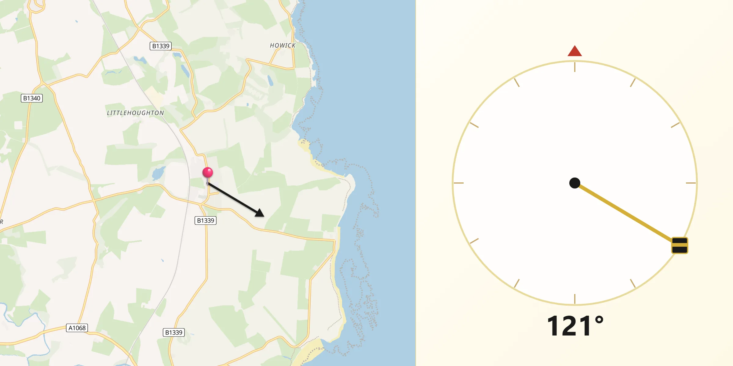 Qibla Direction from Longhoughton