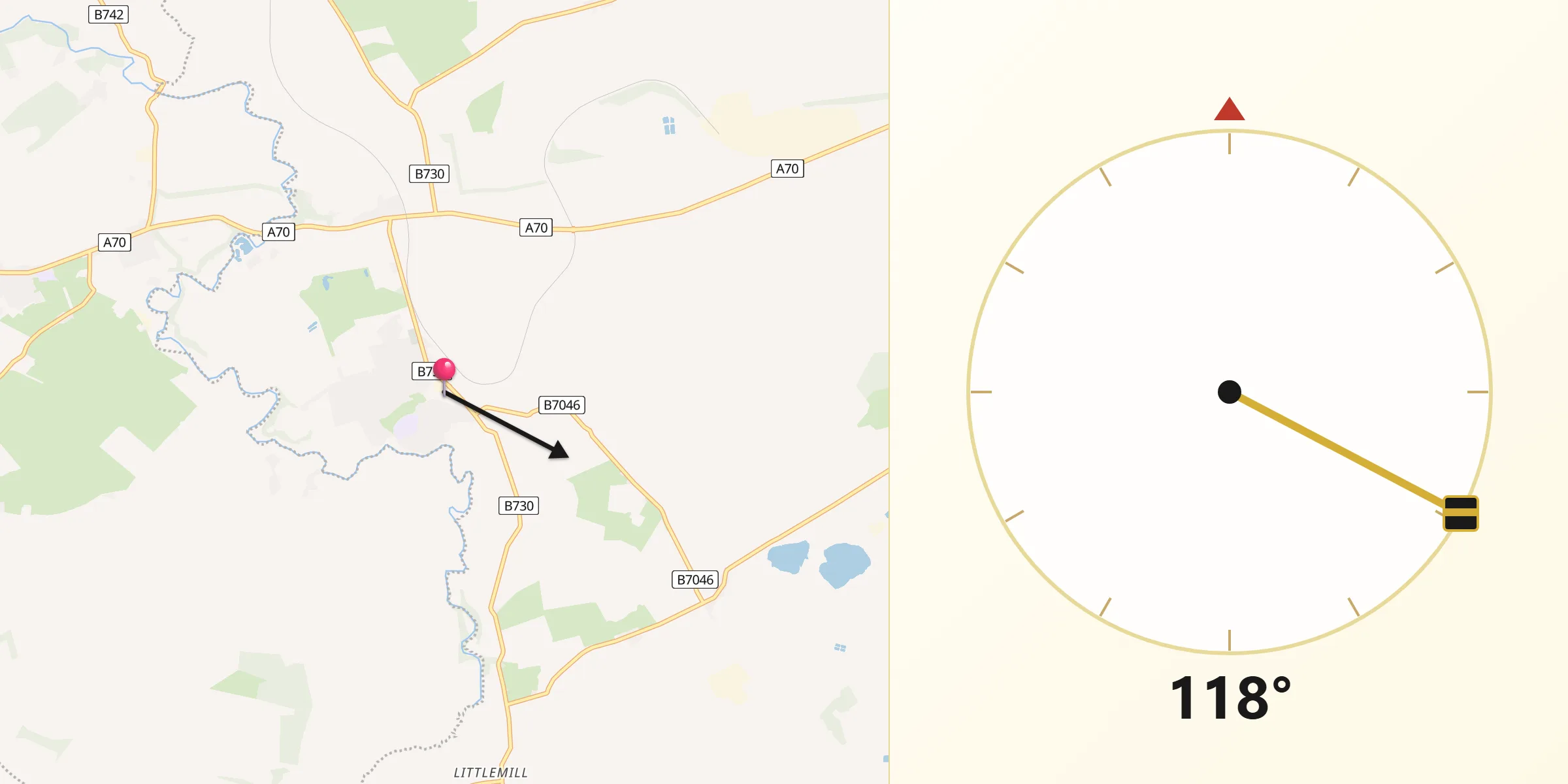 Qibla Direction from Drongan
