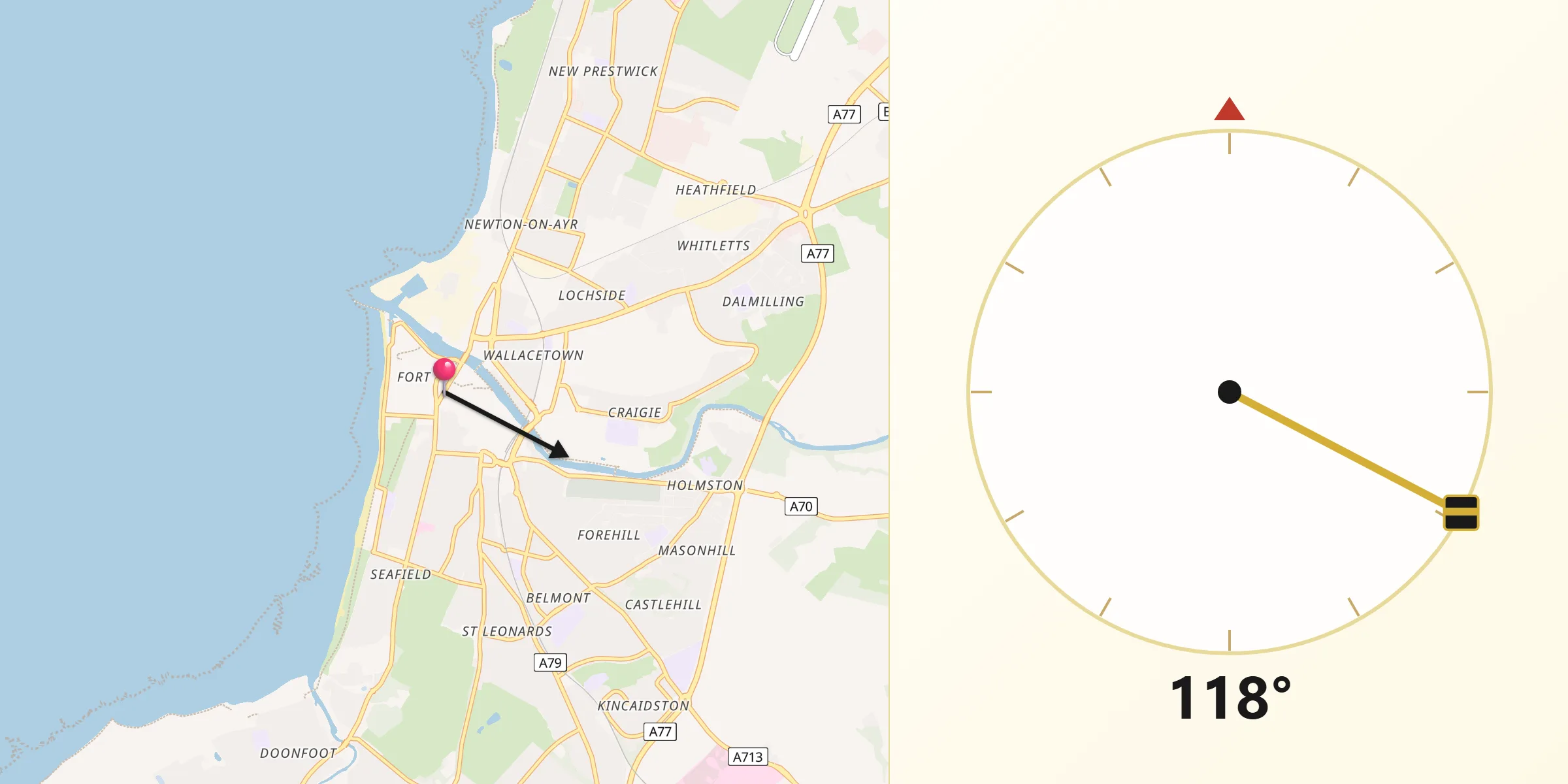 Qibla Direction from Ayr