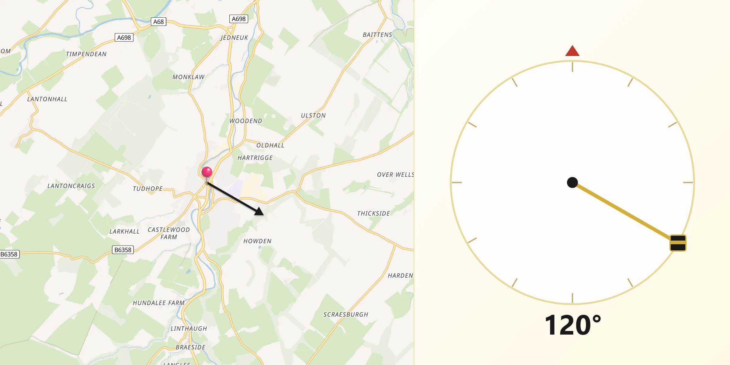 Qibla Direction from Jedburgh
