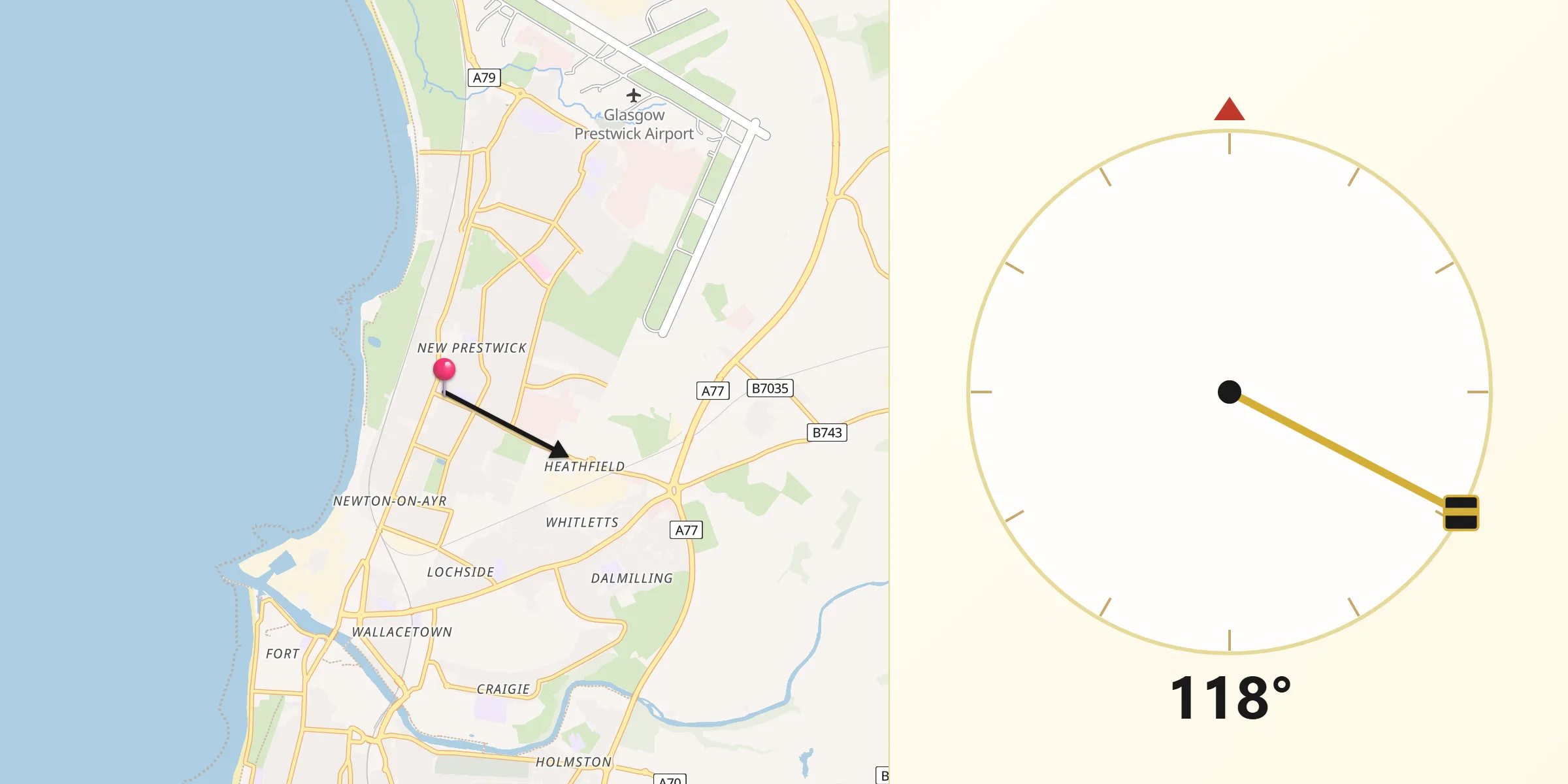 Qibla Direction from Prestwick