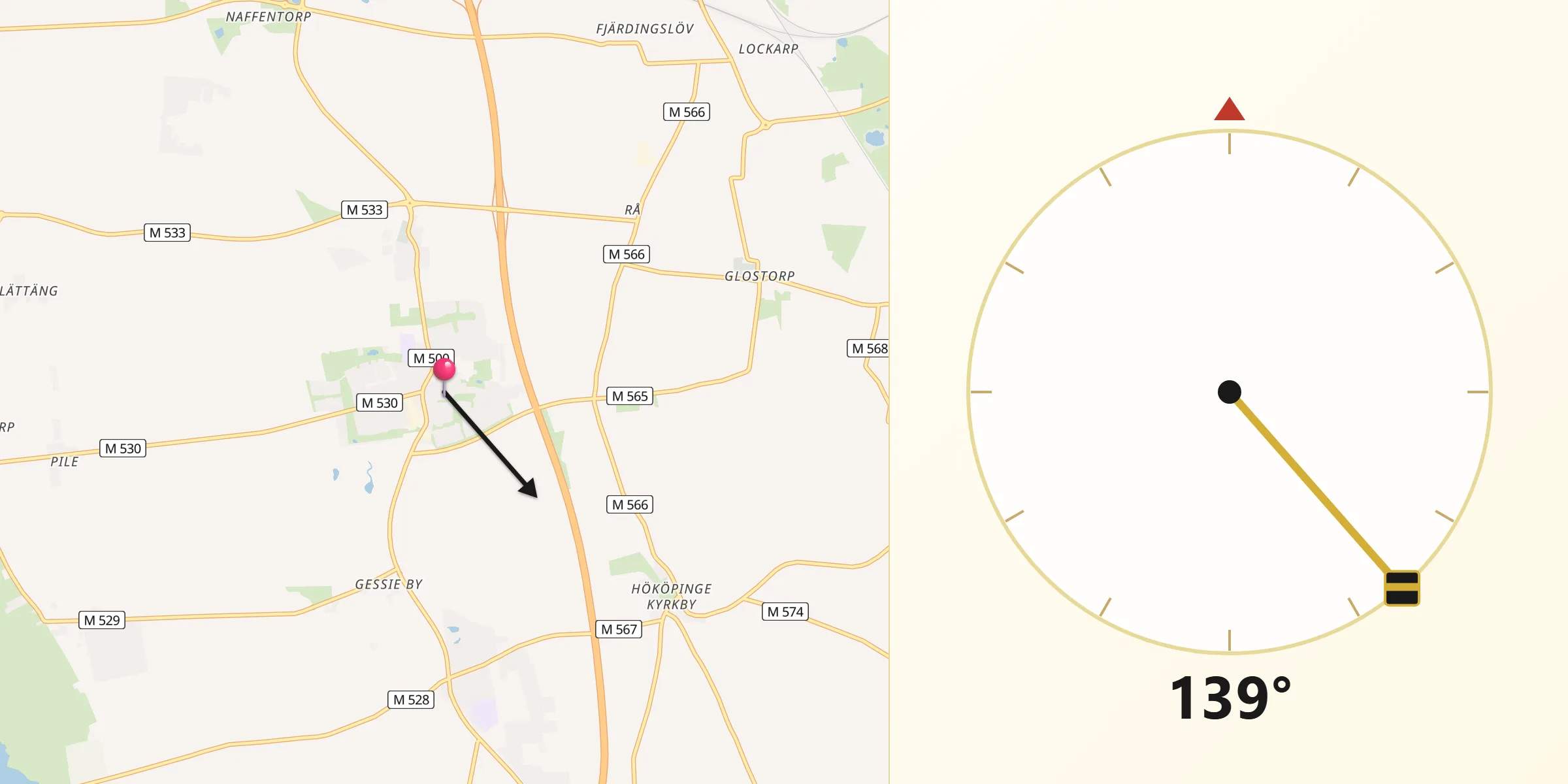 Qibla Riktning från Tygelsjö