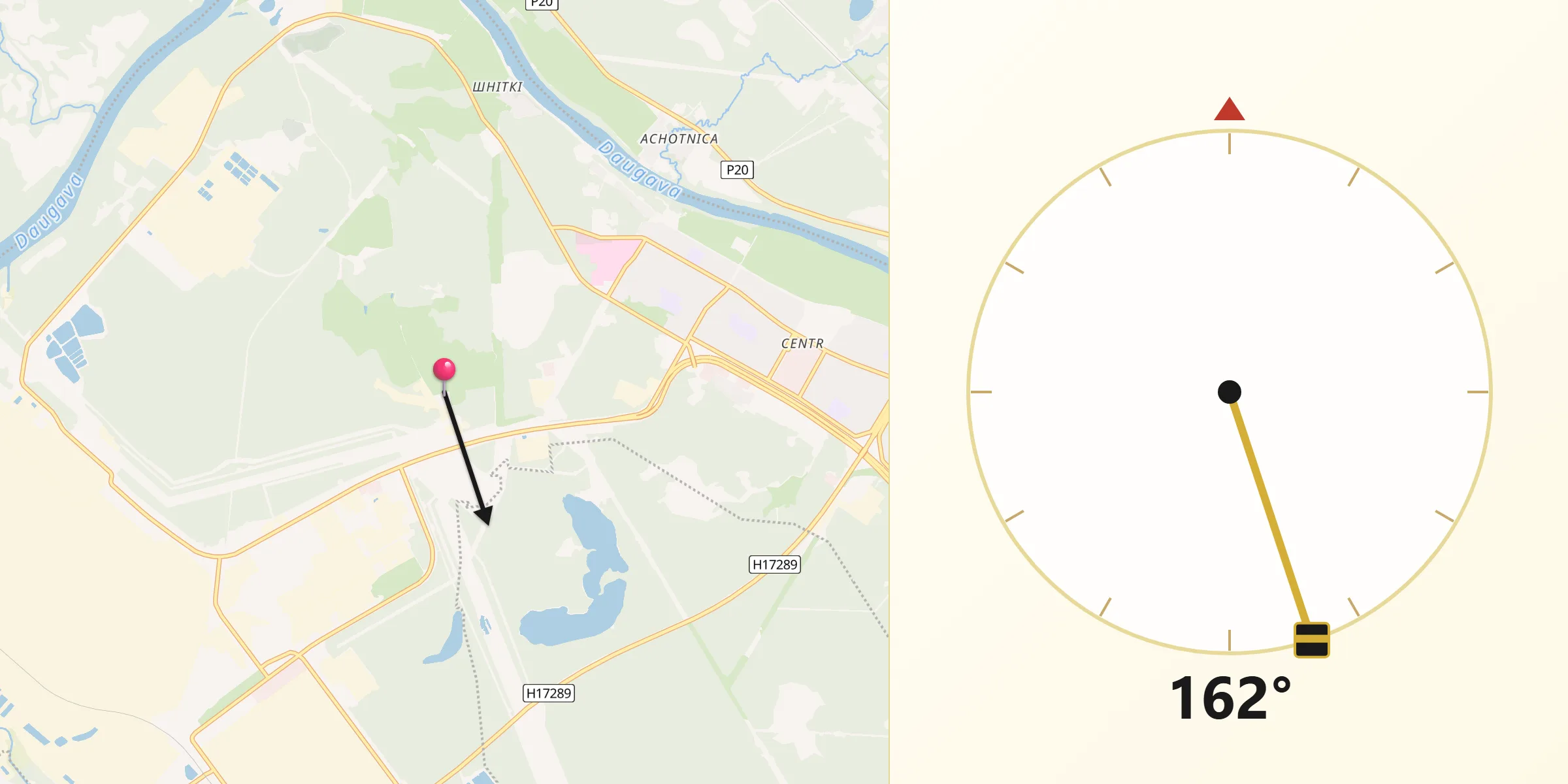Направление Киблы из Navapolatsk