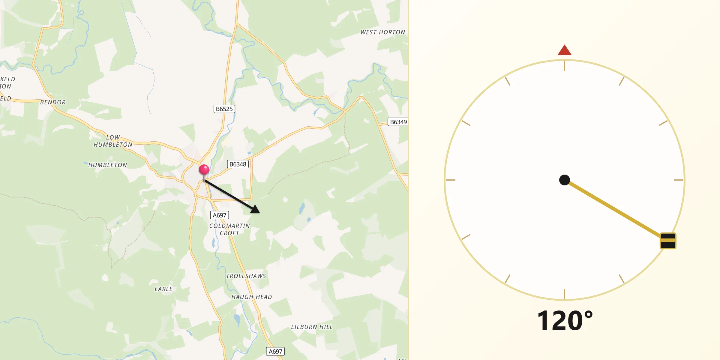 Qibla Direction from Wooler