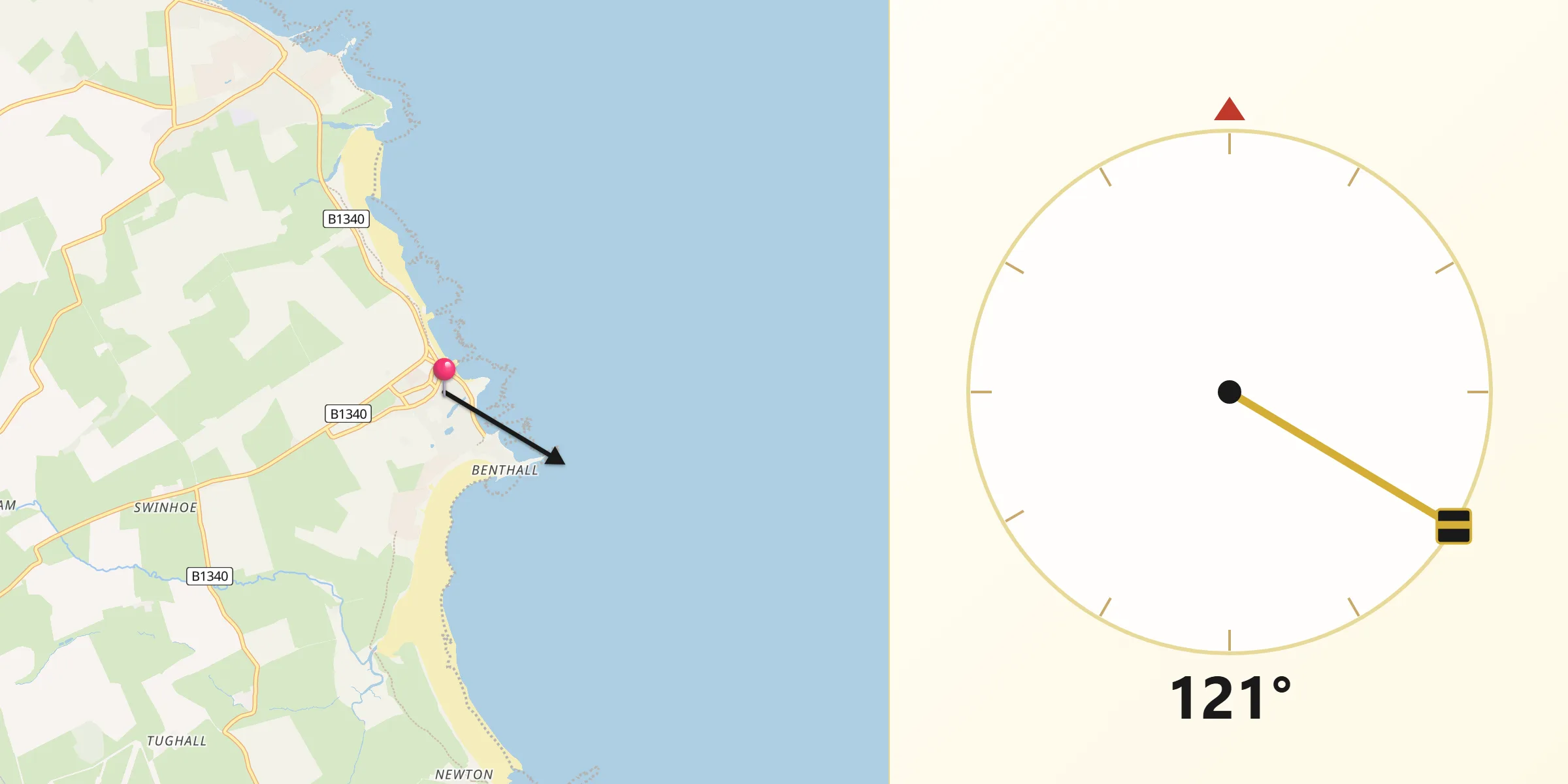 Qibla Direction from Beadnell