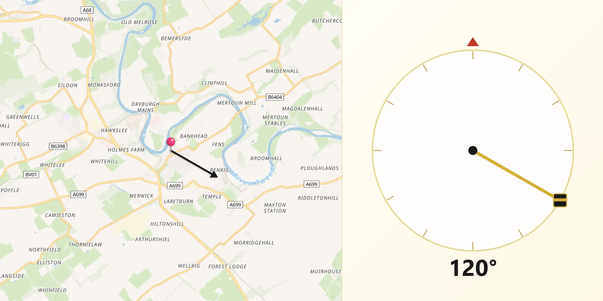 Qibla Direction from Saint Boswells