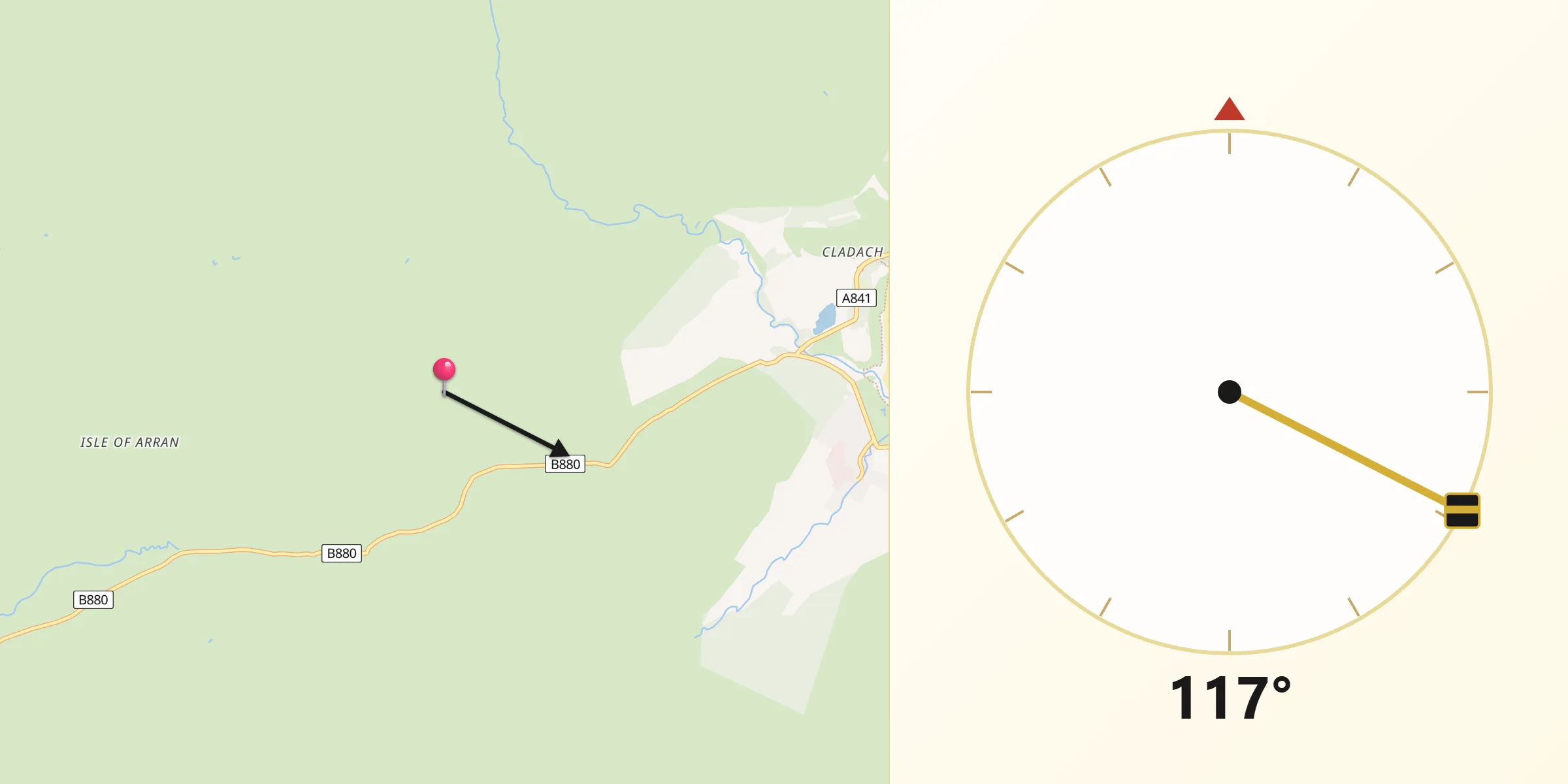 Qibla Direction from Isle of Arran