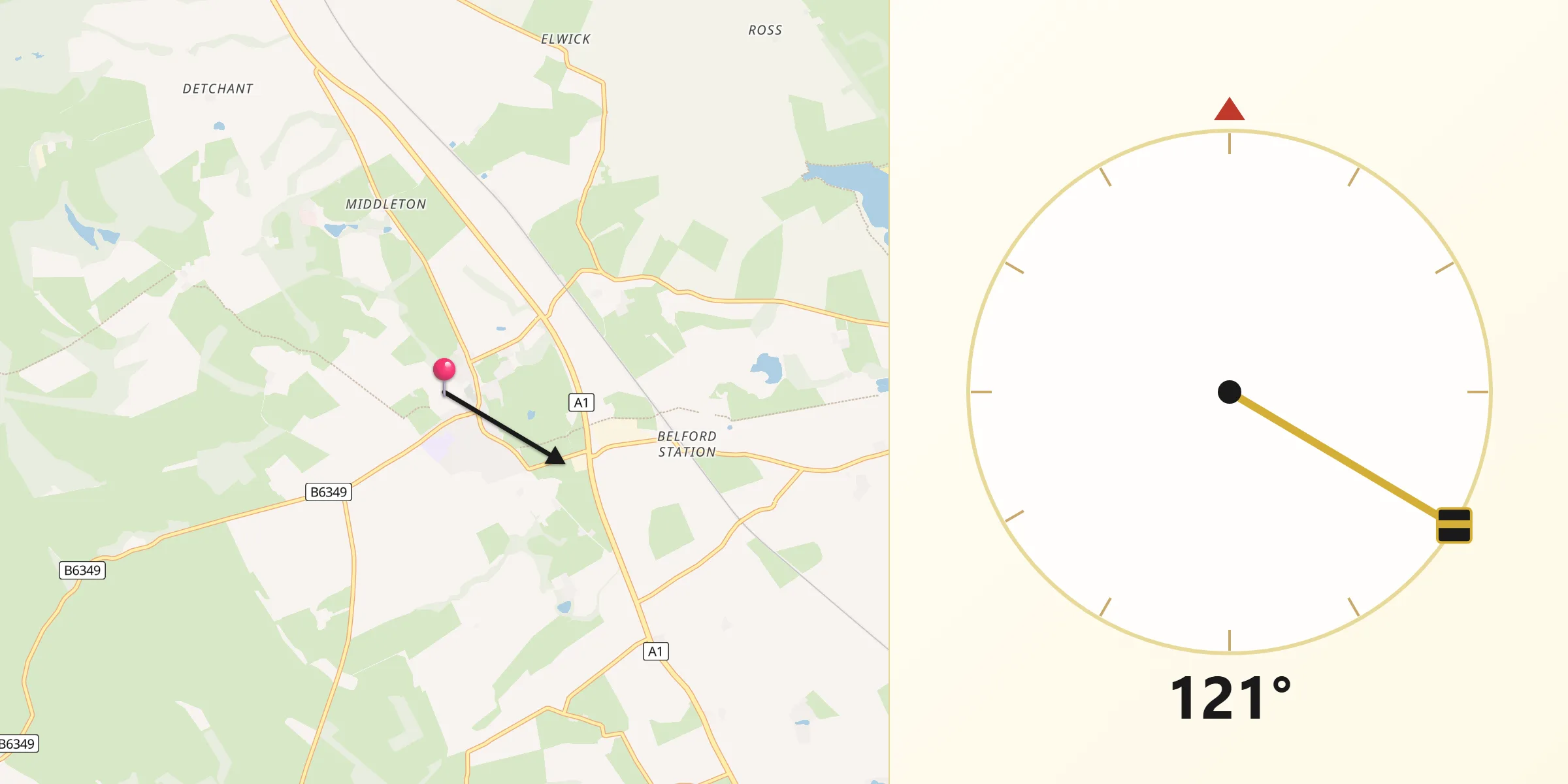 Qibla Direction from Belford