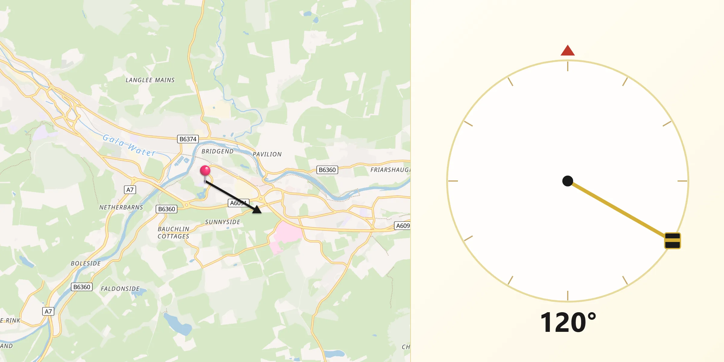 Qibla Direction from Tweedbank