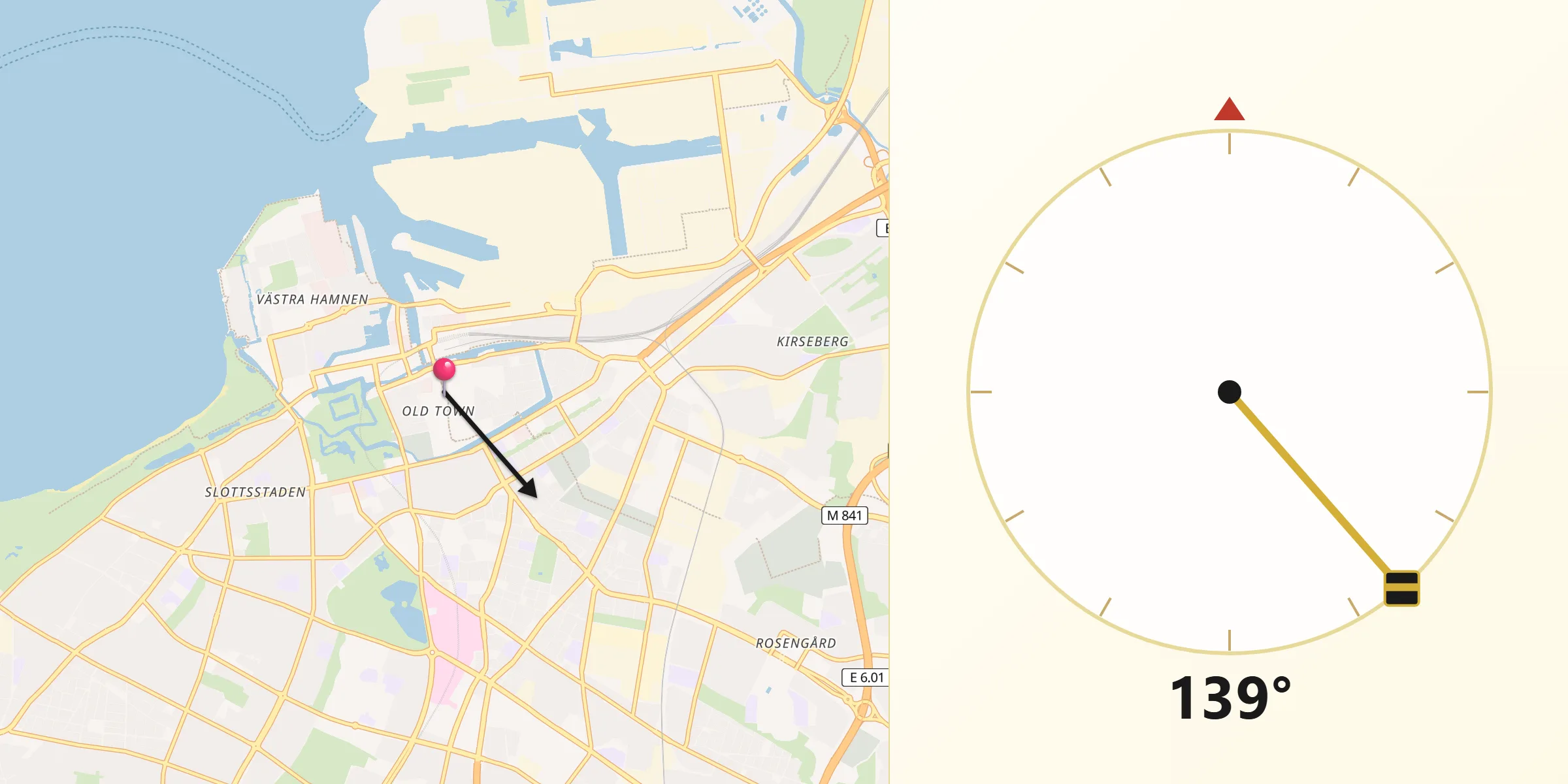 Direction vers la Qibla depuis Malmö