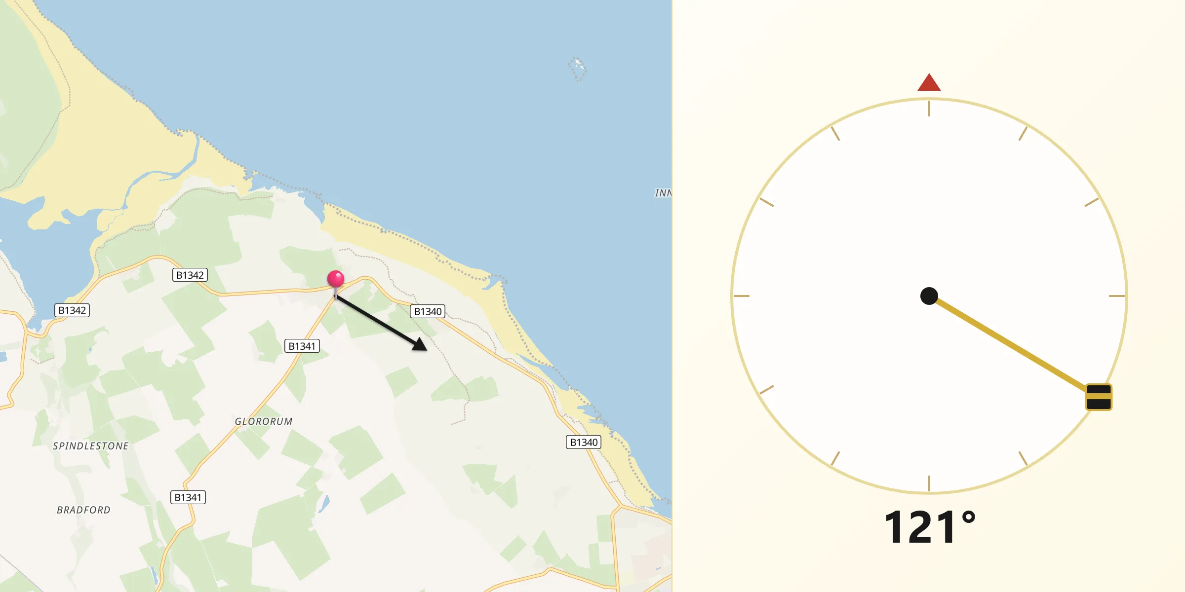 Qibla Direction from Bamburgh