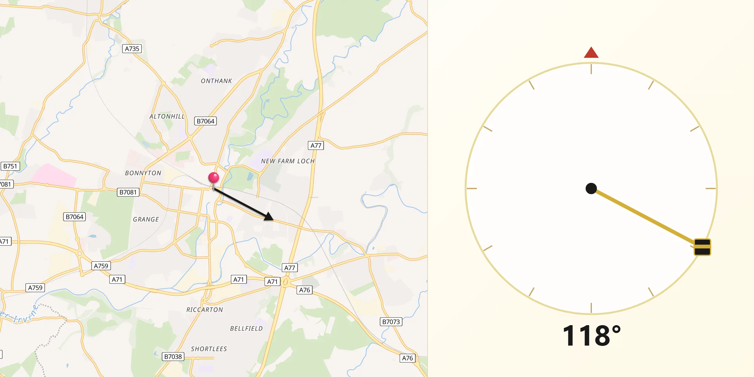 Qibla Direction from Kilmarnock