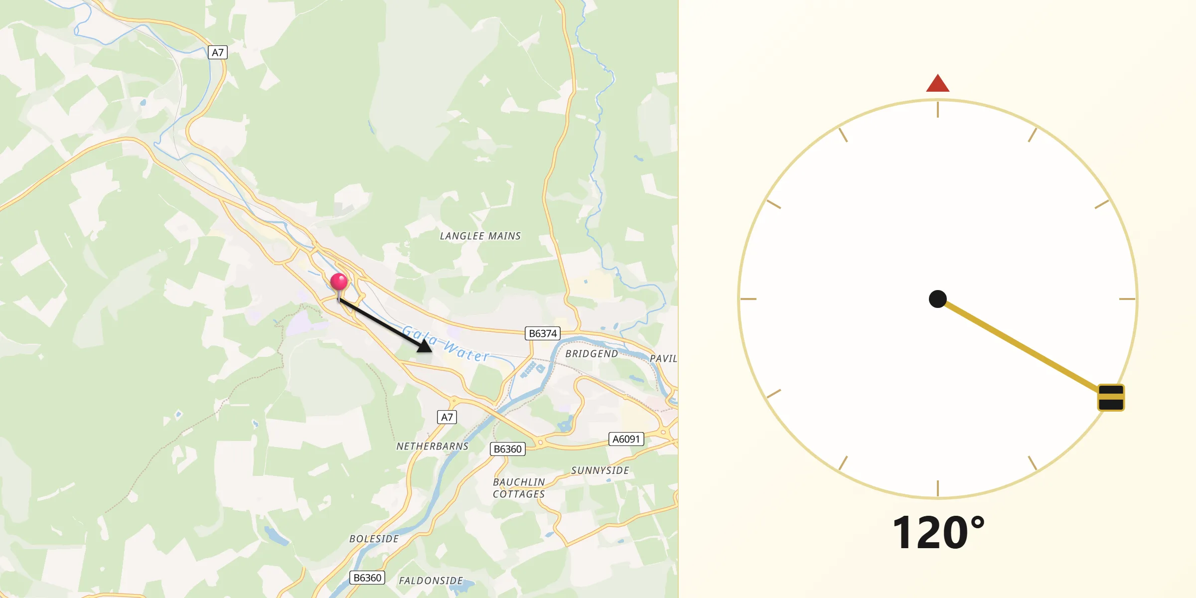 Qibla Direction from Galashiels