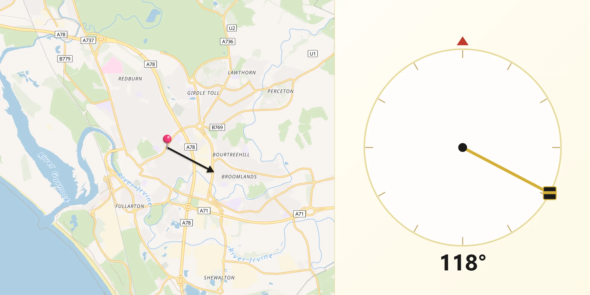Qibla Direction from Irvine