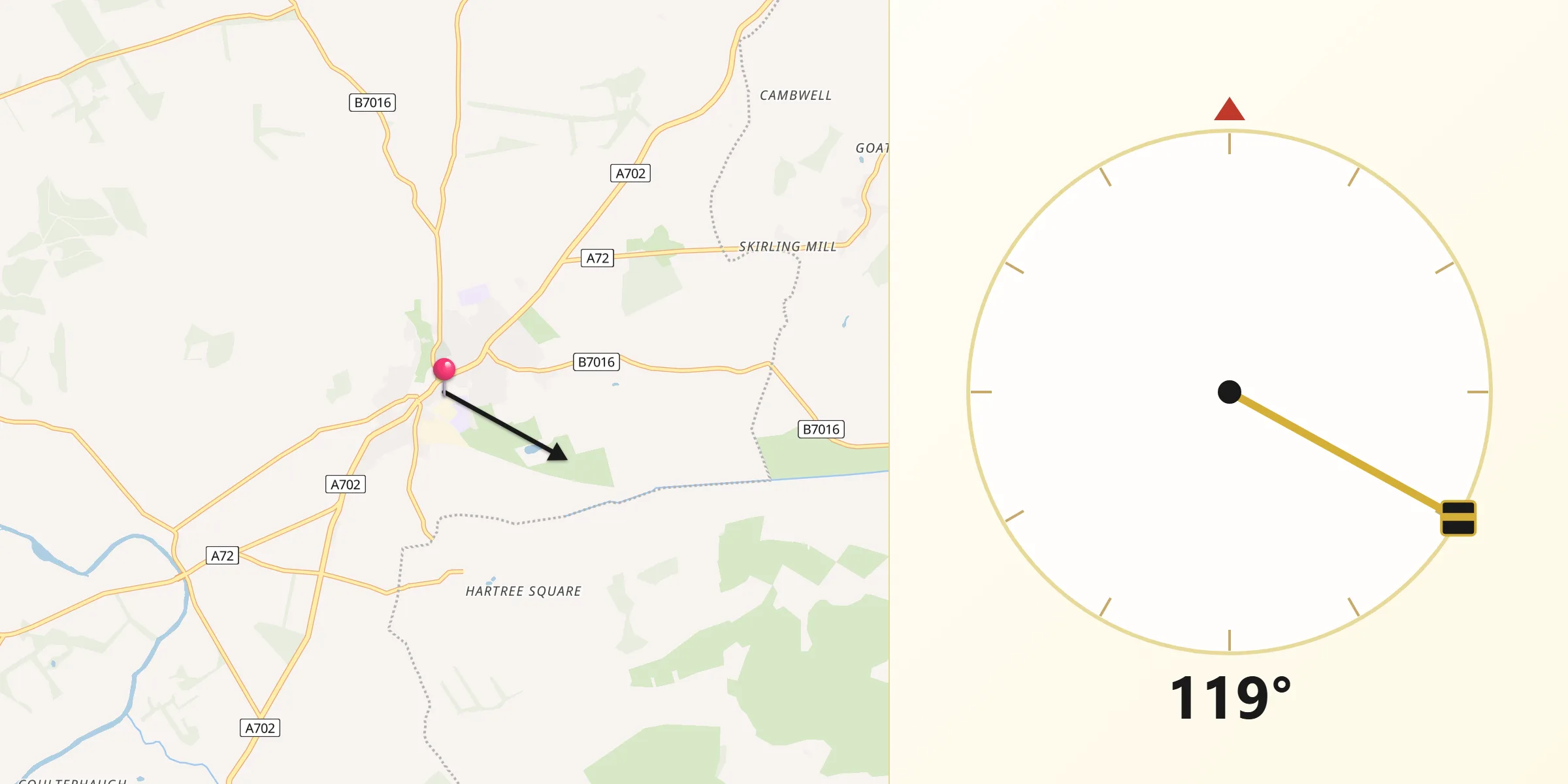 Qibla Direction from Biggar