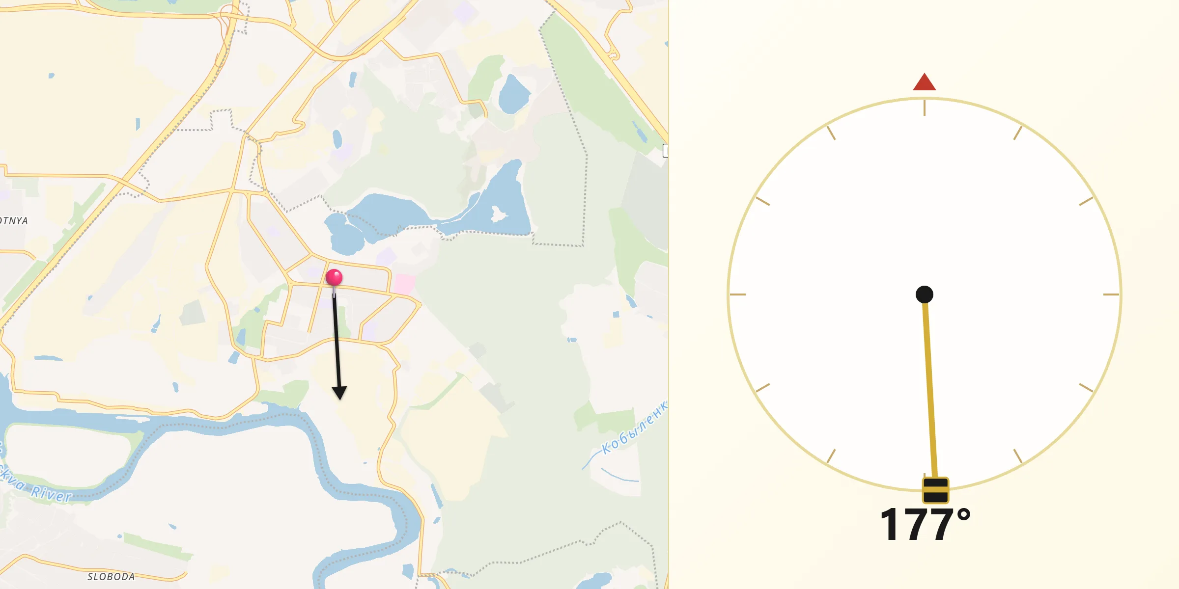 Направление Киблы из Дзержинский