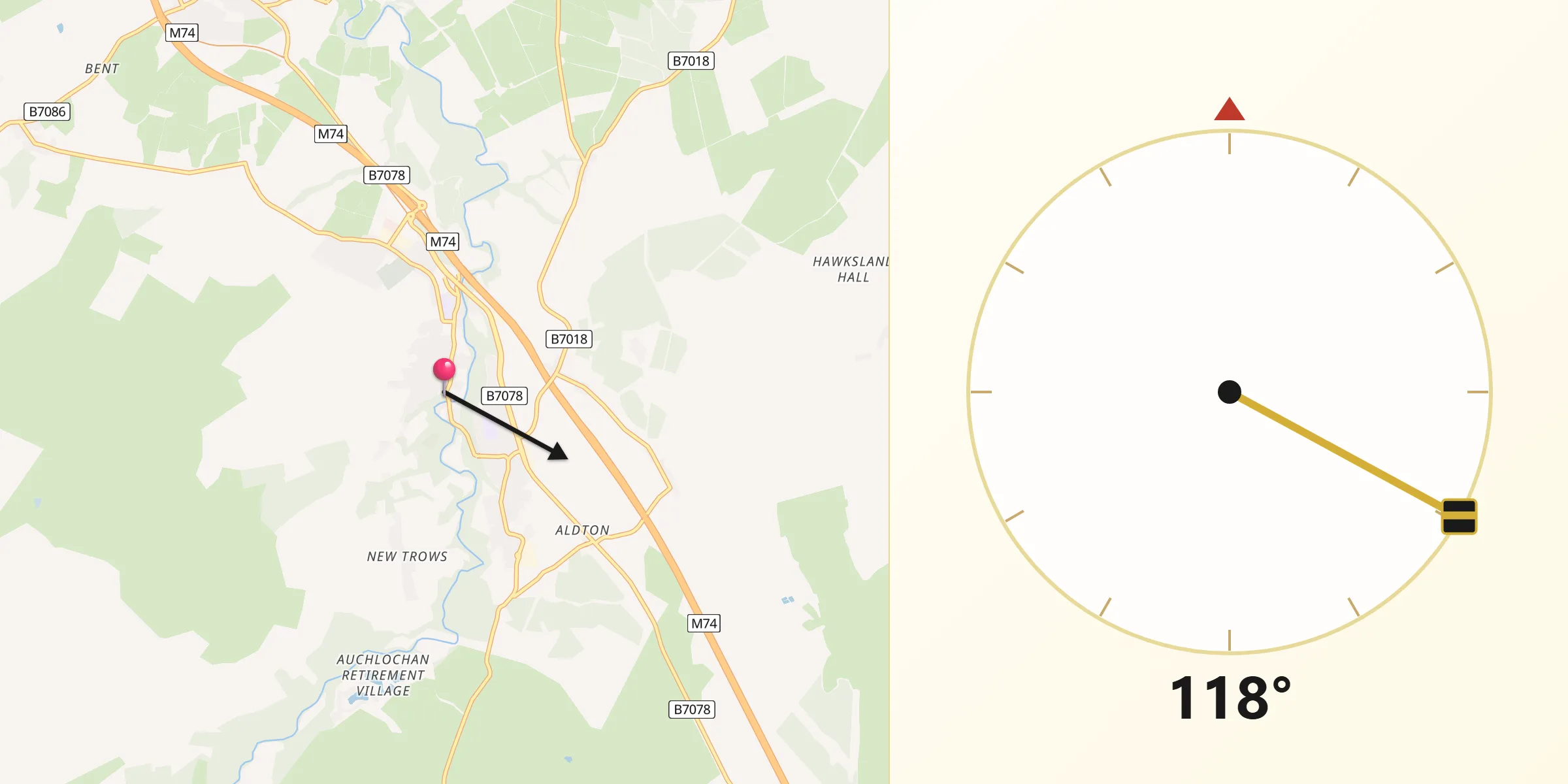Qibla Direction from Lesmahagow