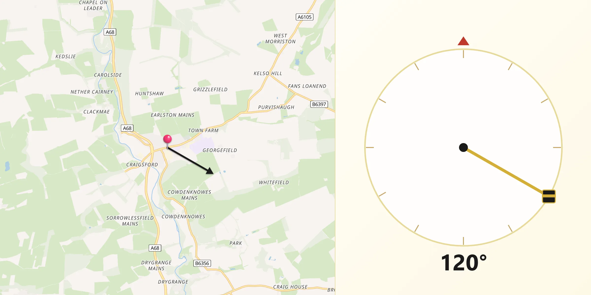 Qibla Direction from Earlston