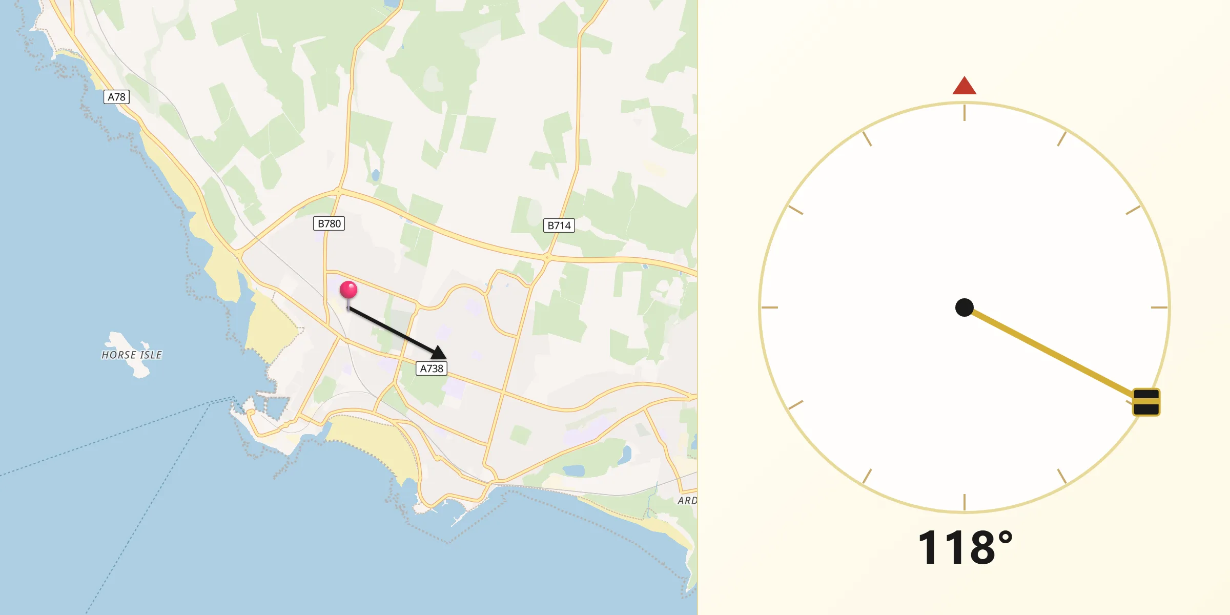 Qibla Direction from Ardrossan