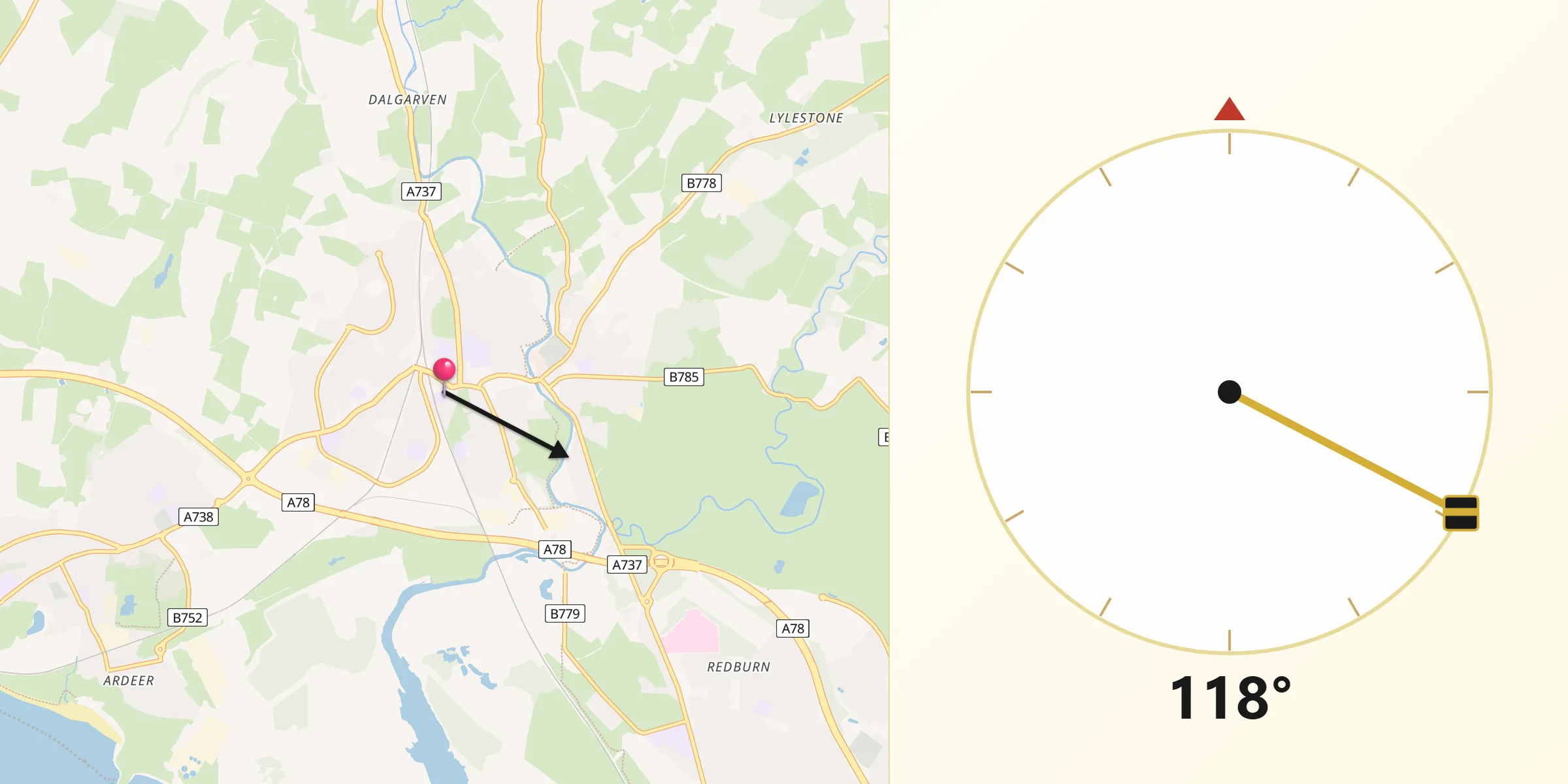 Qibla Direction from Kilwinning