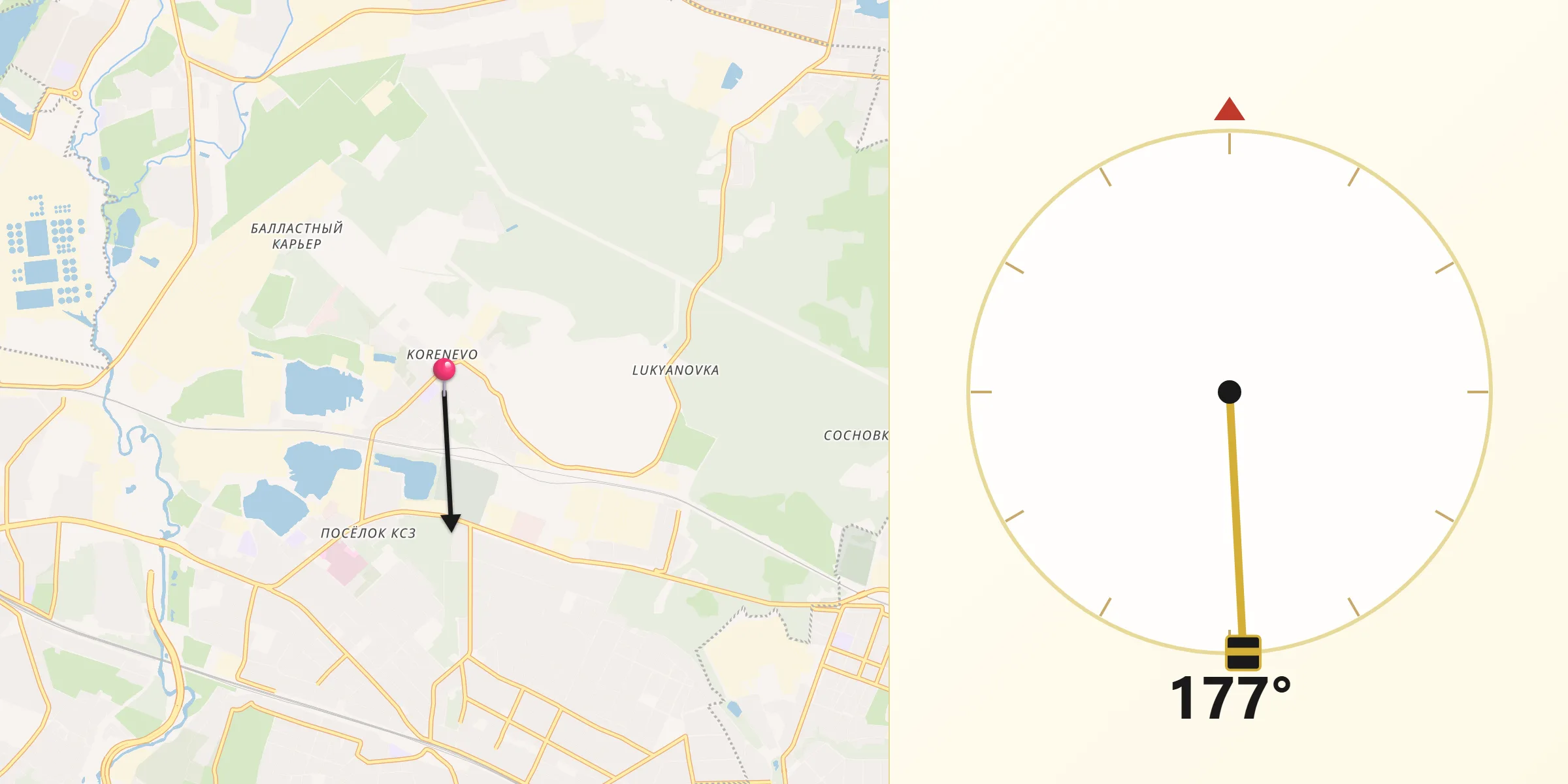 Направление Киблы из Коренёво