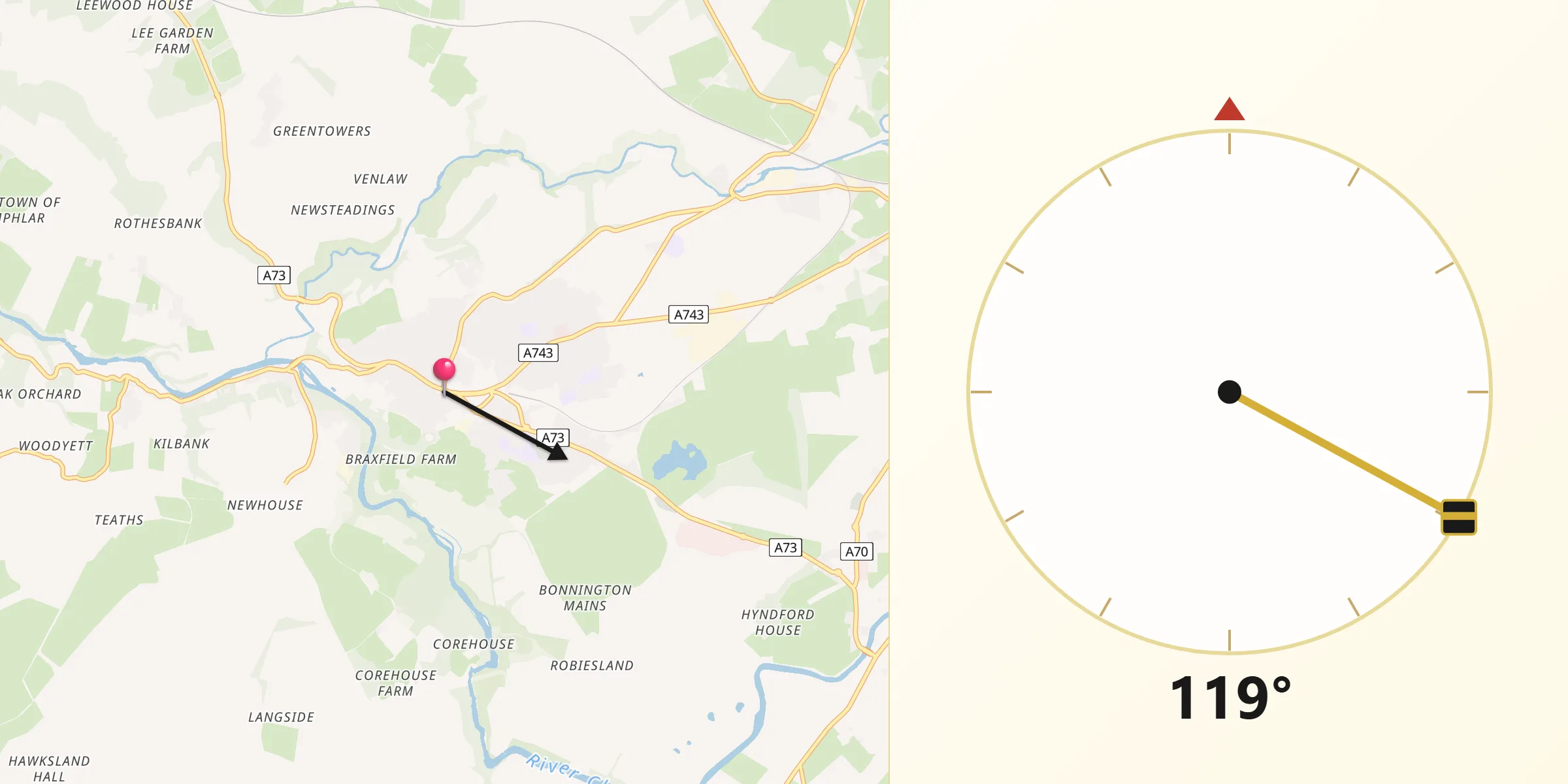 Qibla Direction from Lanark