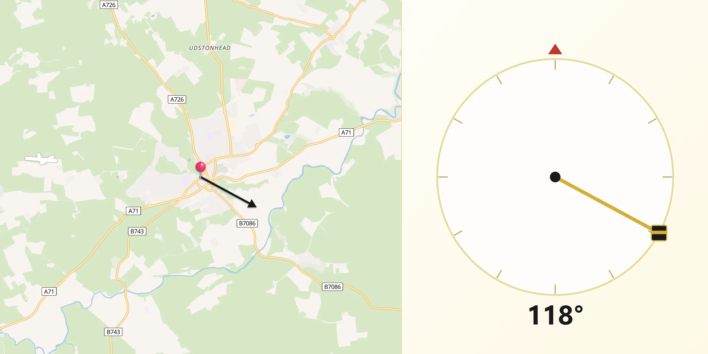 Qibla Direction from Strathaven