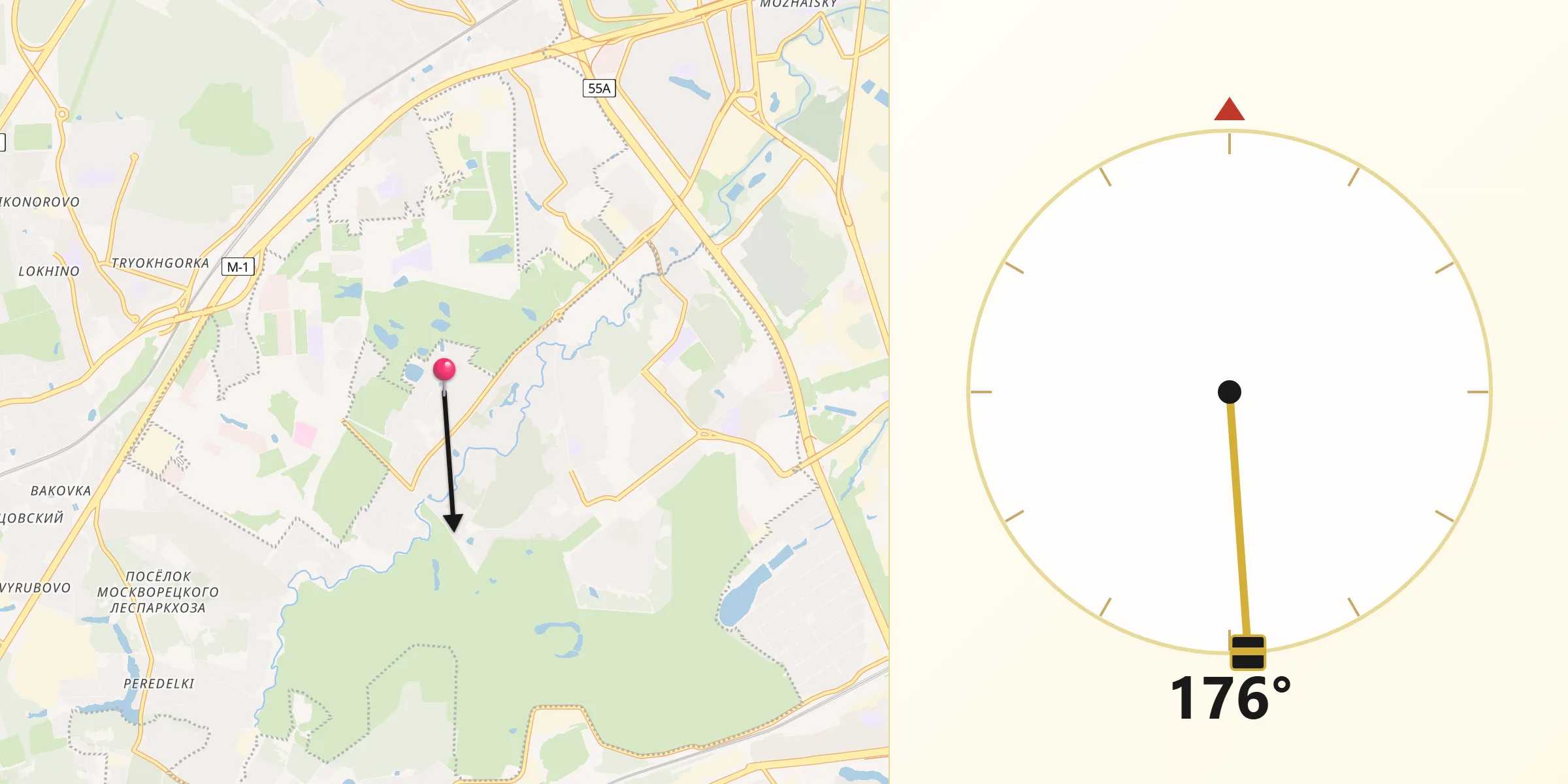 Направление Киблы из Skolkovo