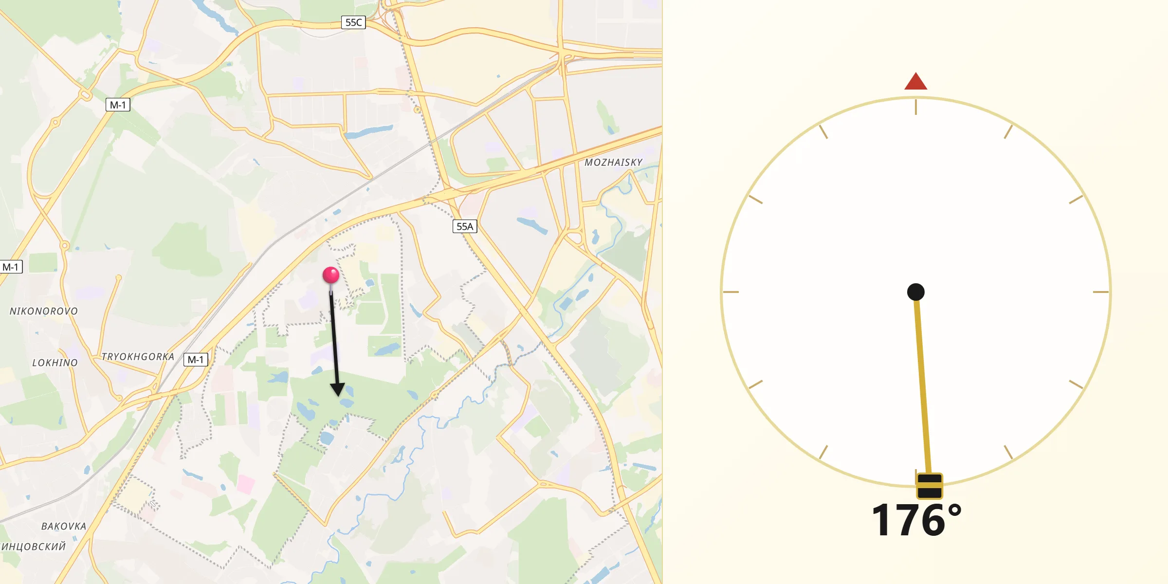Направление Киблы из Novoivanovskoye