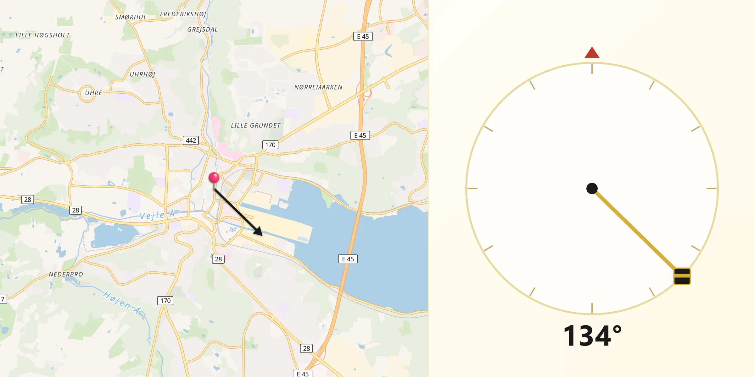 Vejle şehrinden Kıble Yönü