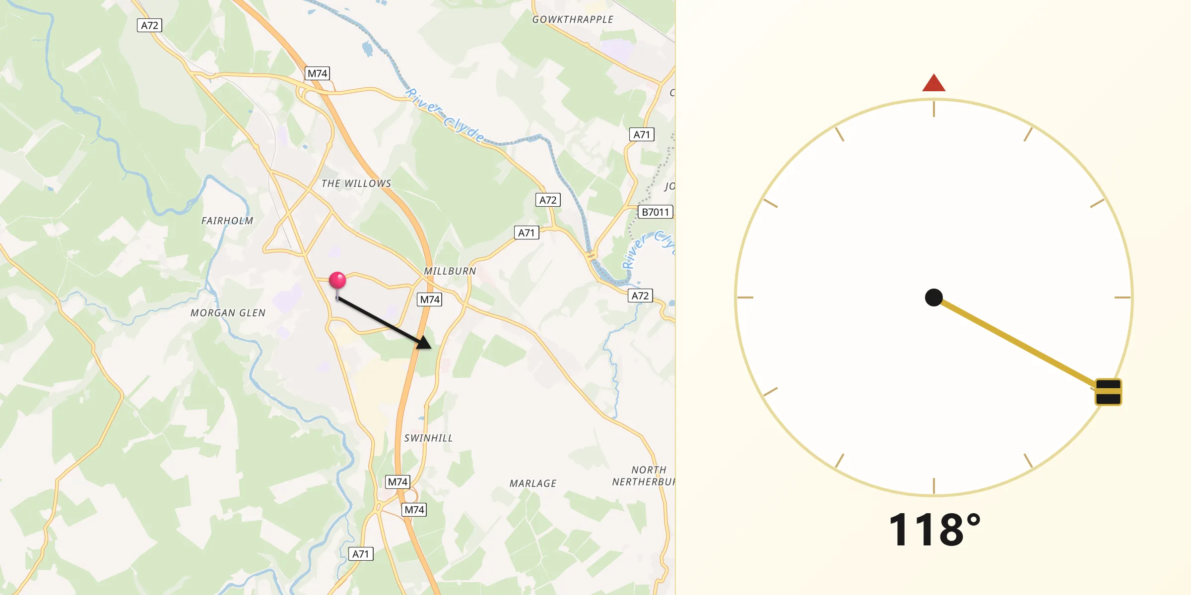 Qibla Direction from Larkhall