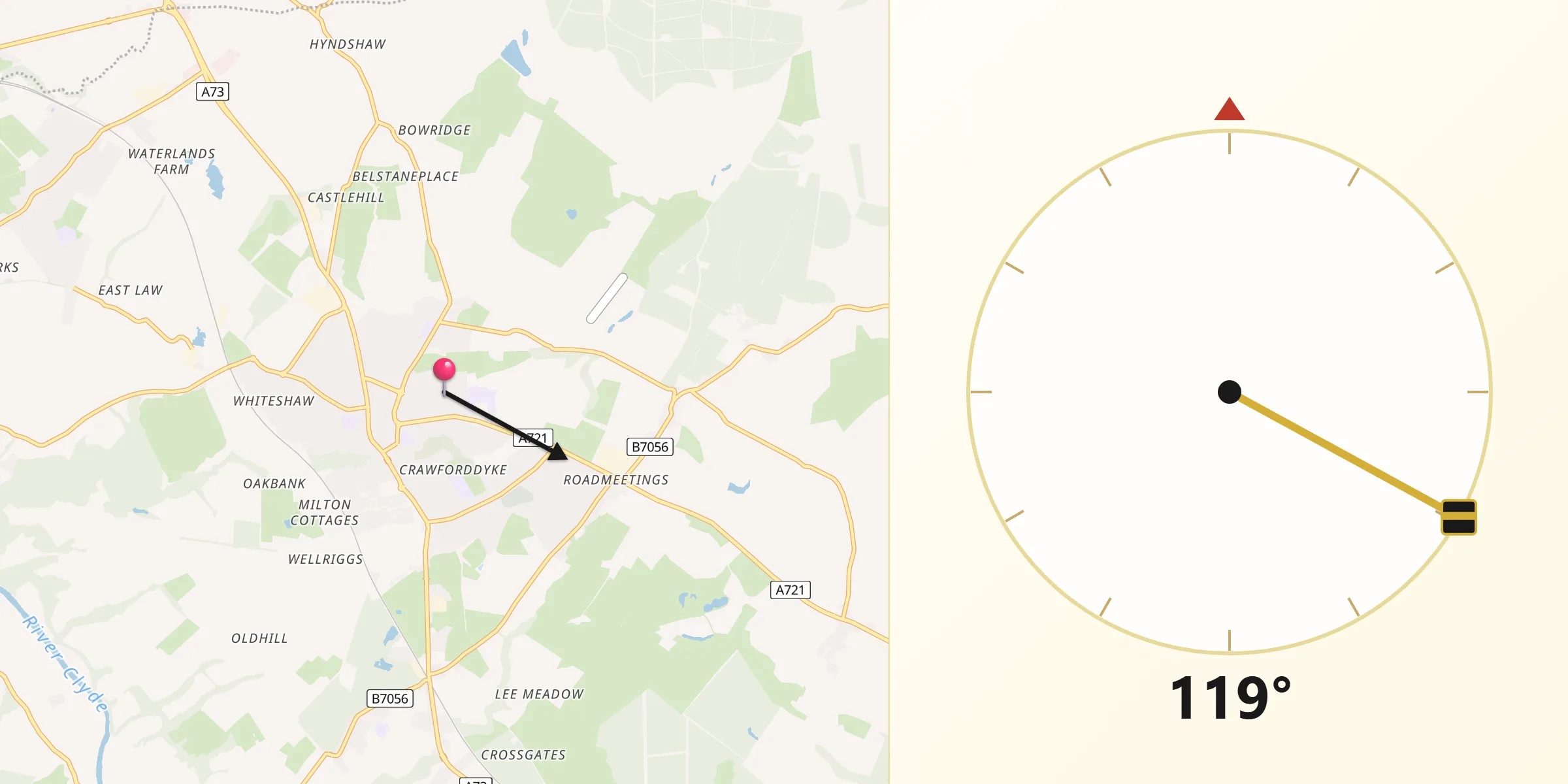 Qibla Direction from Carluke