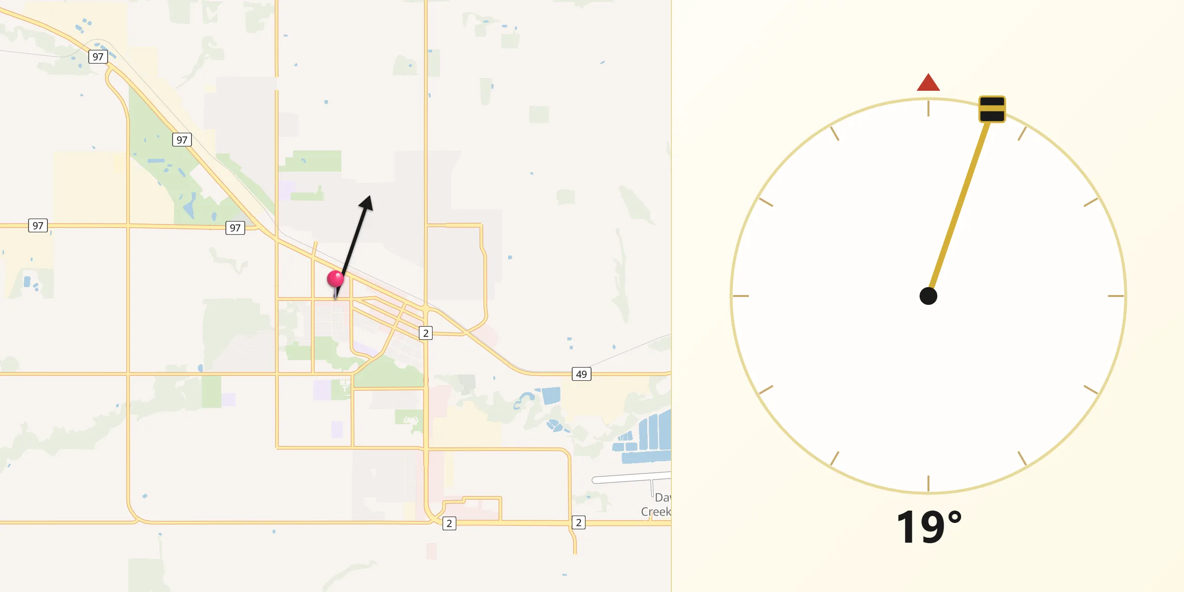 Qibla Direction from Dawson Creek
