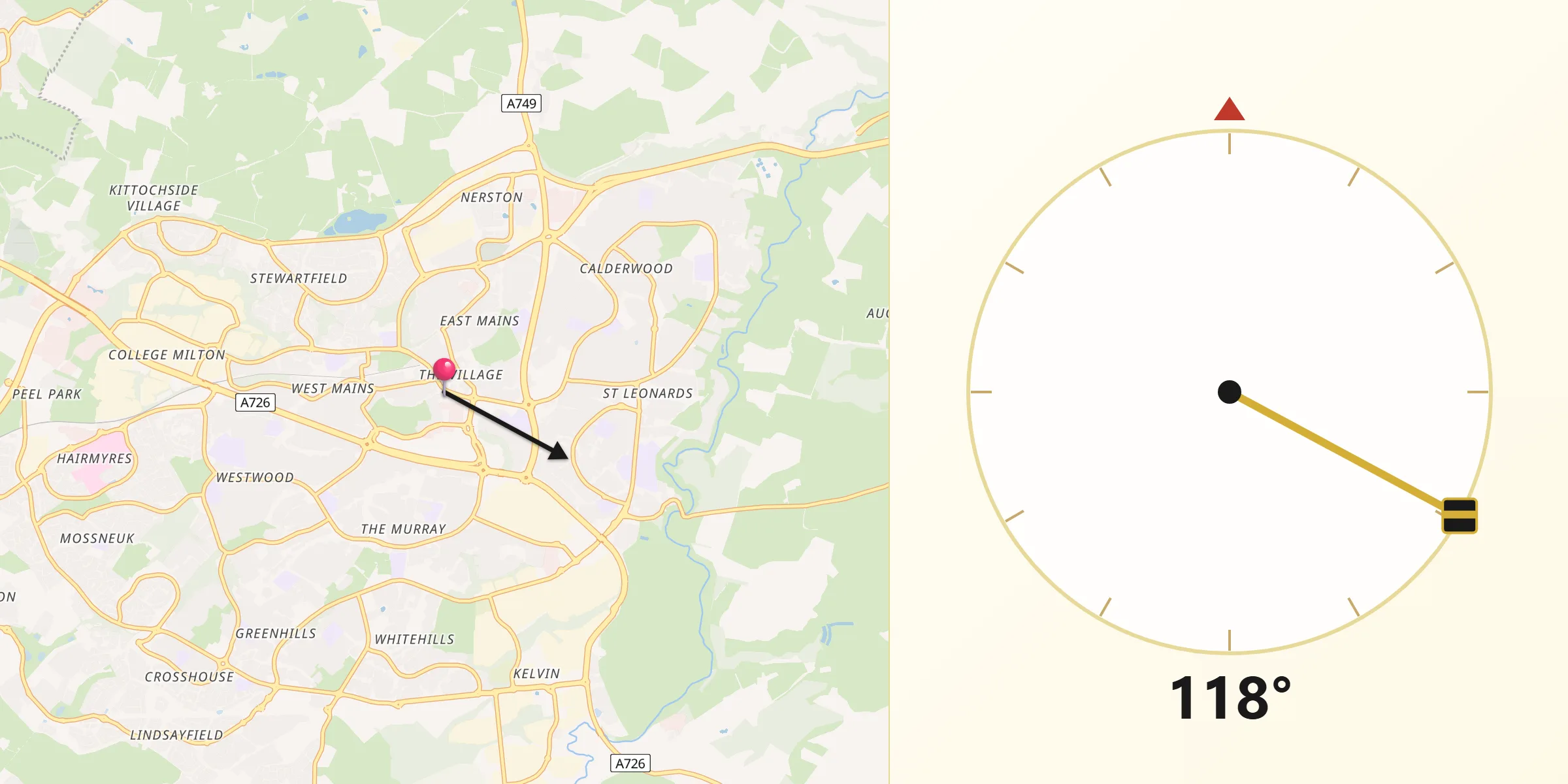 Qibla Direction from East Kilbride
