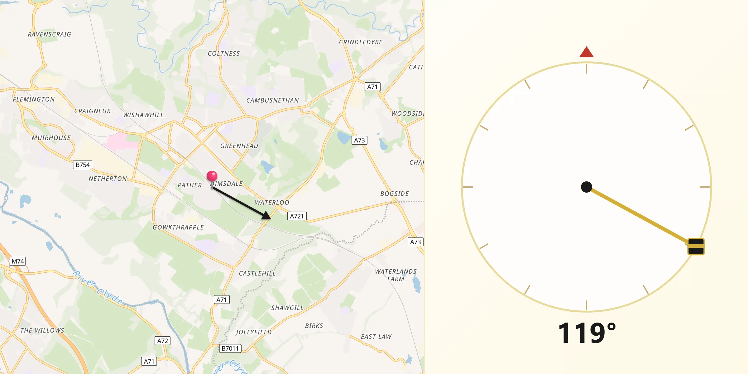 Qibla Direction from Wishaw