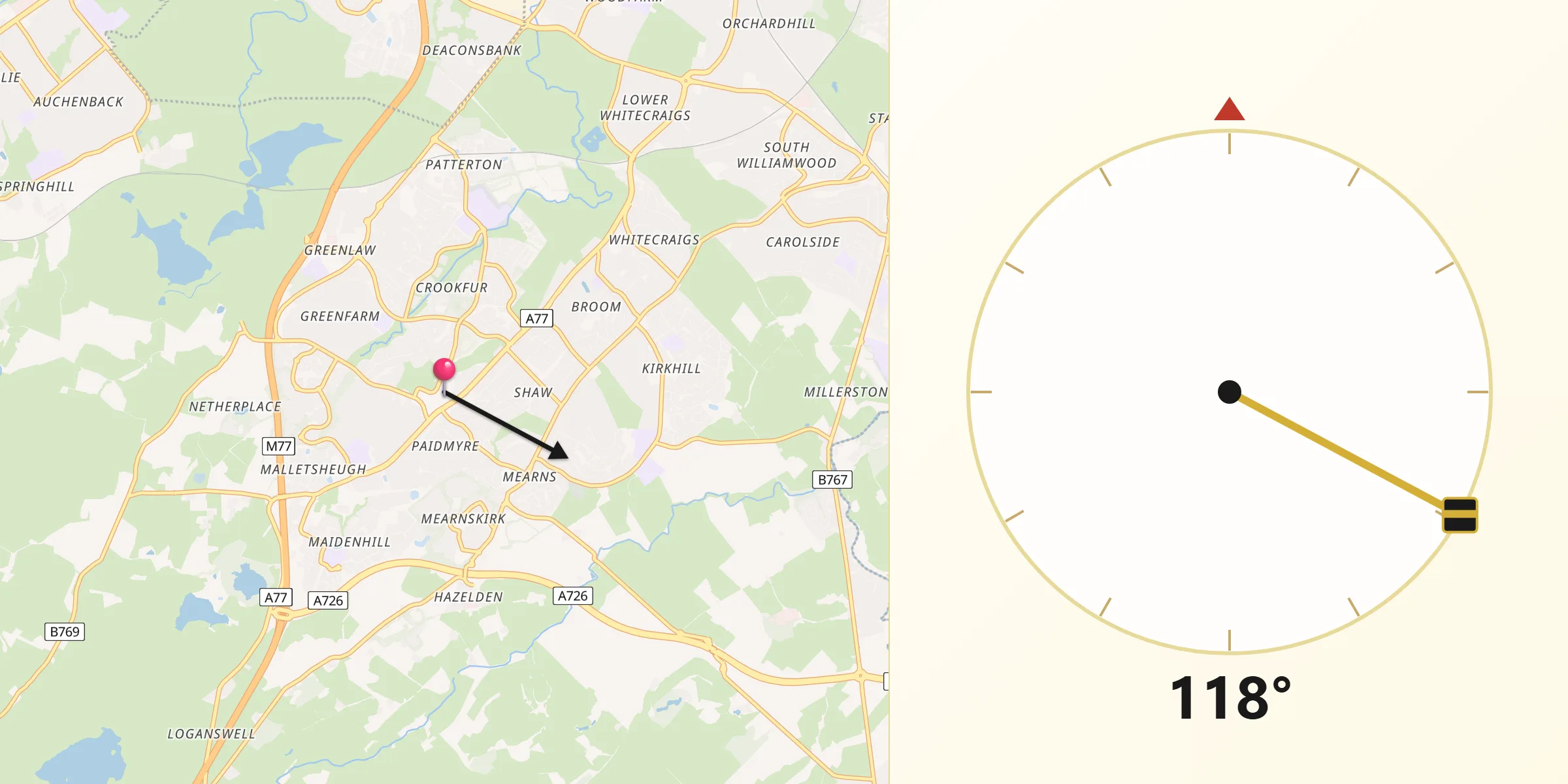 Qibla Direction from Newton Mearns