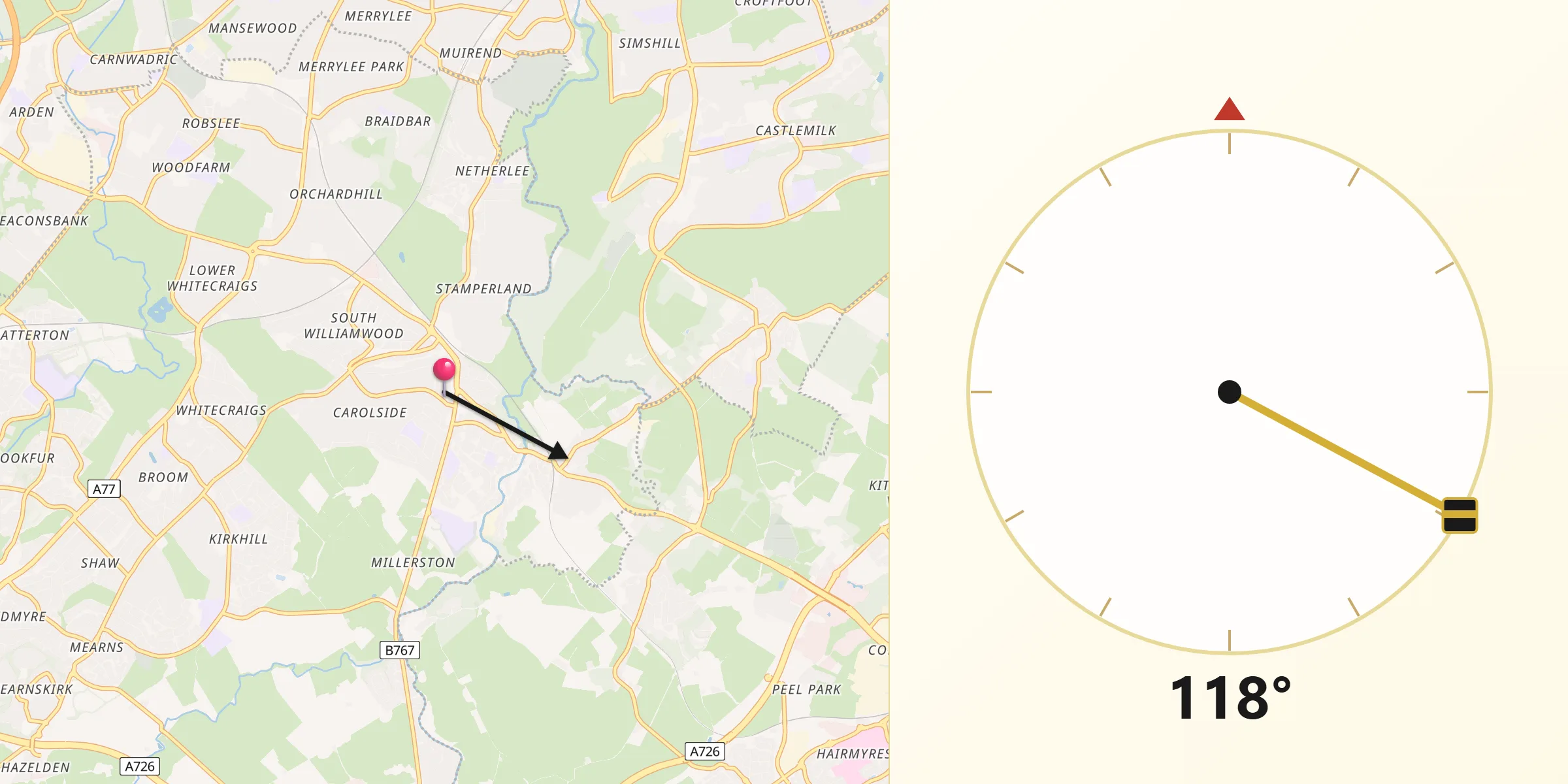 Qibla Direction from Clarkston