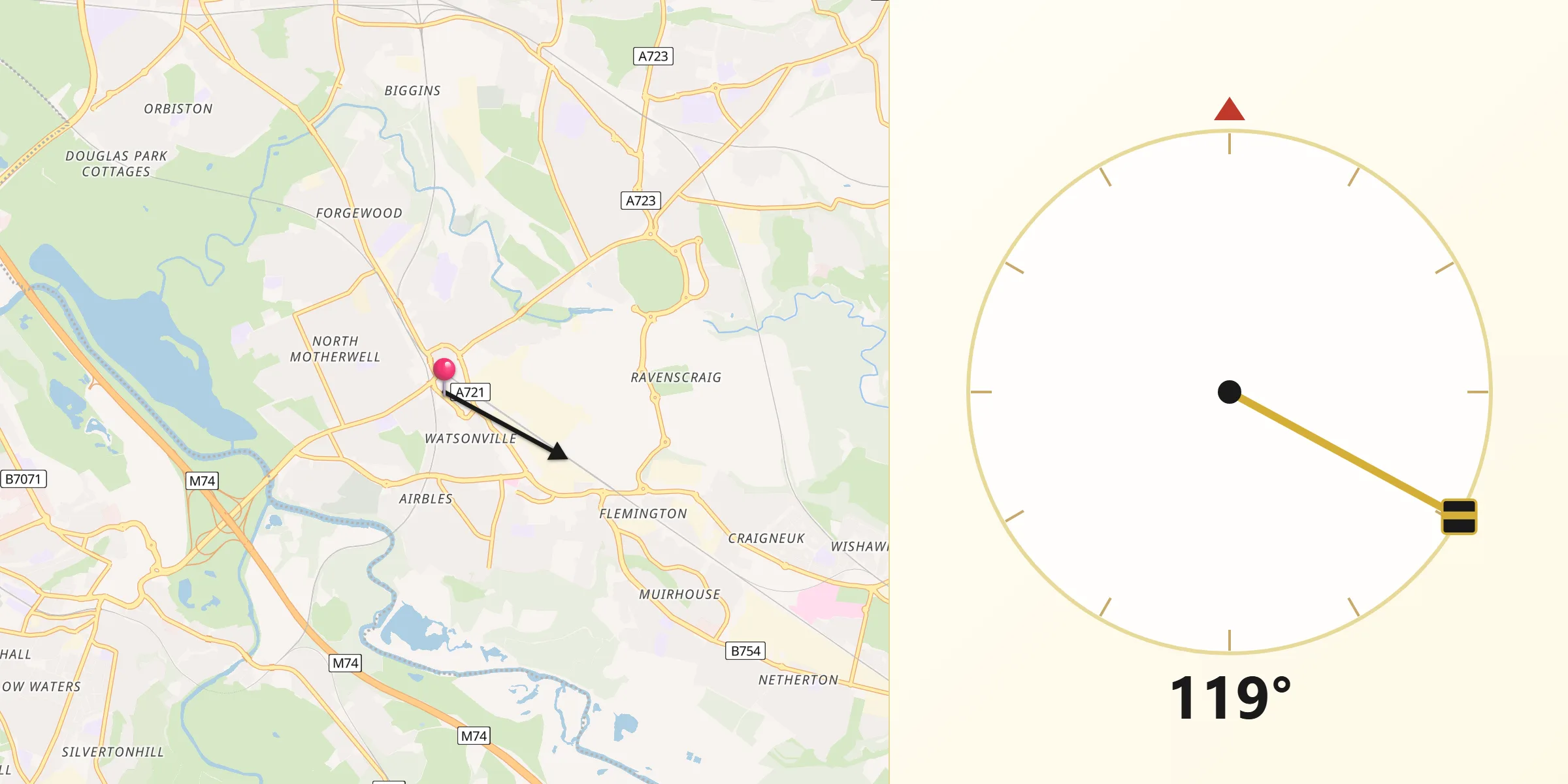 Qibla Direction from Motherwell