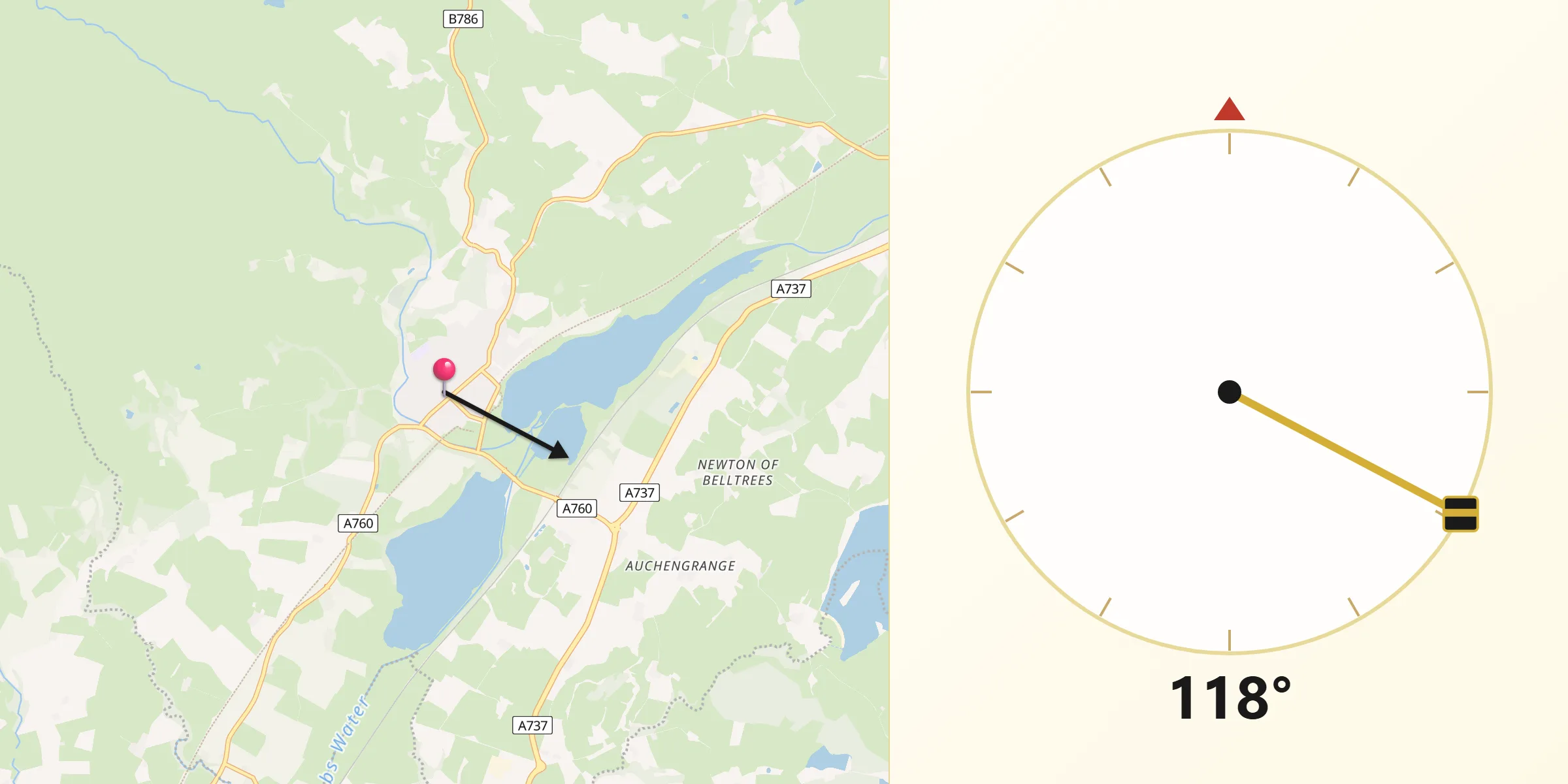 Qibla Direction from Lochwinnoch