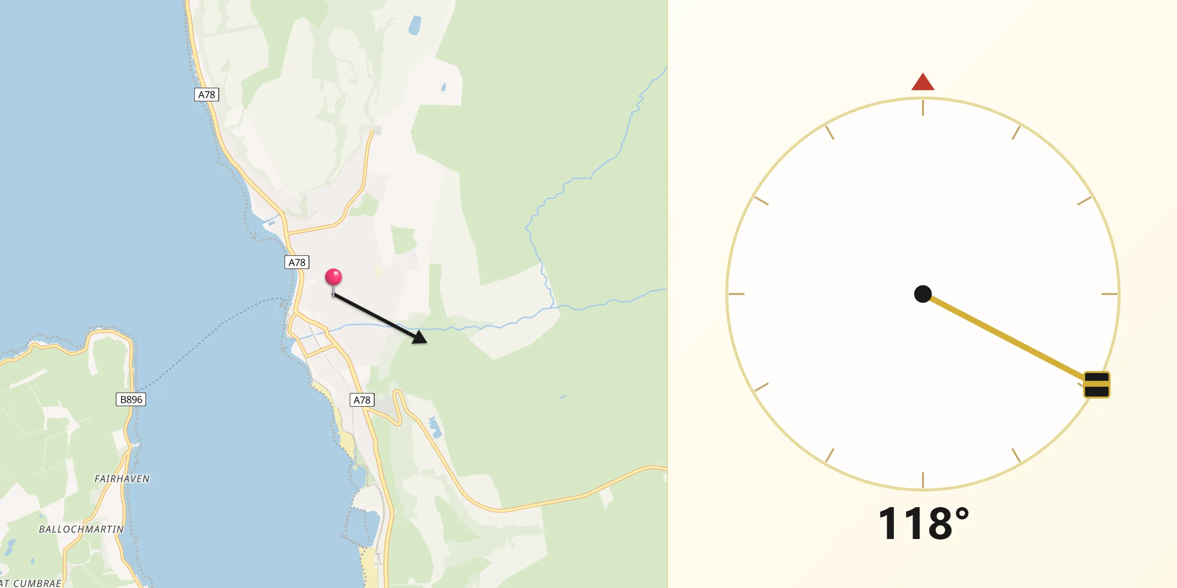Qibla Direction from Largs