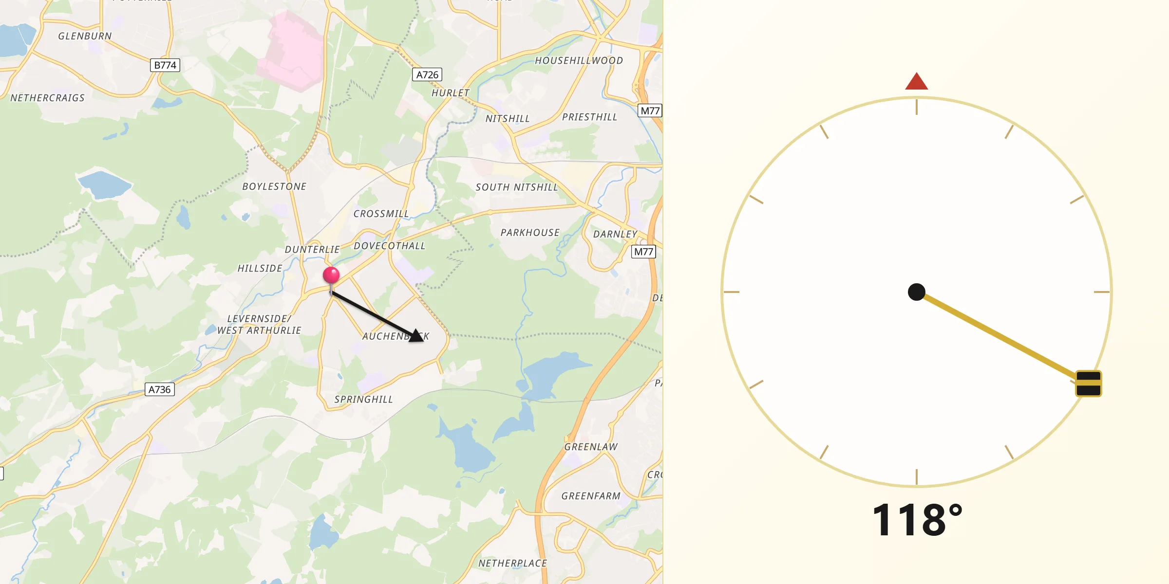 Qibla Direction from Barrhead