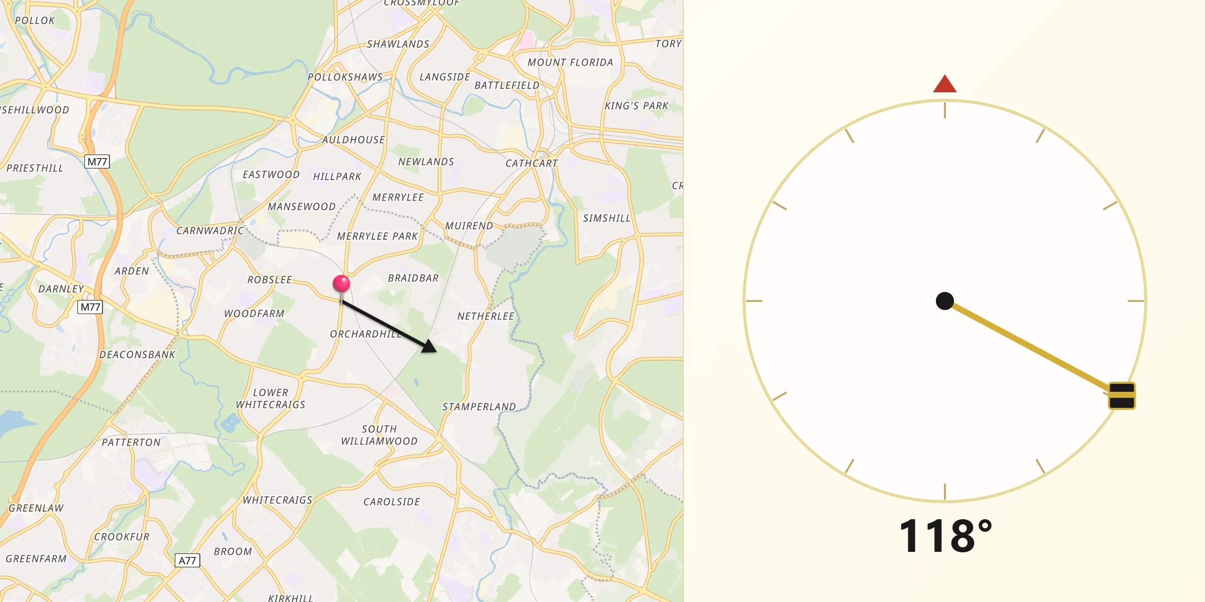 Qibla Direction from Giffnock