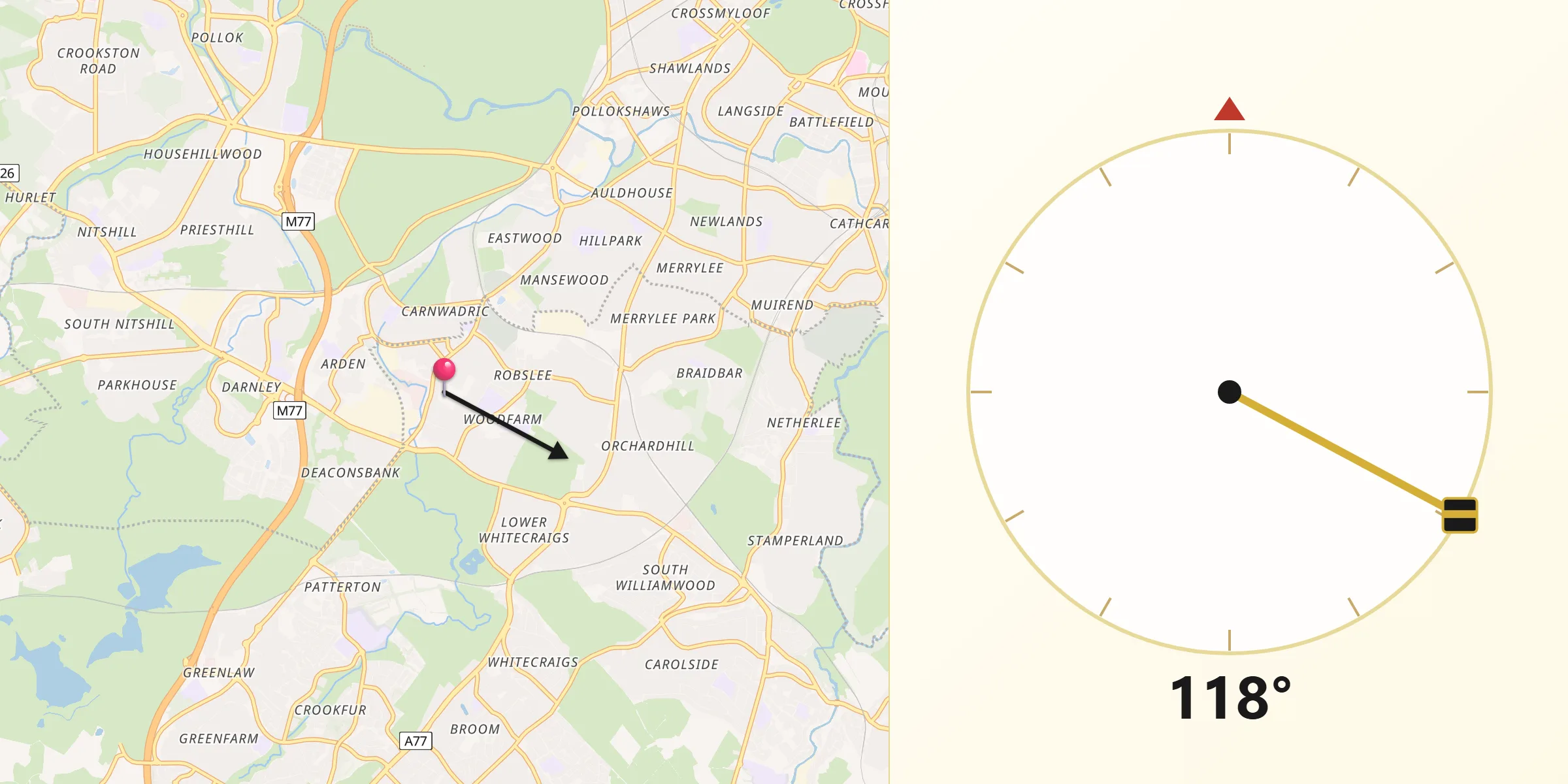 Qibla Direction from Thornliebank