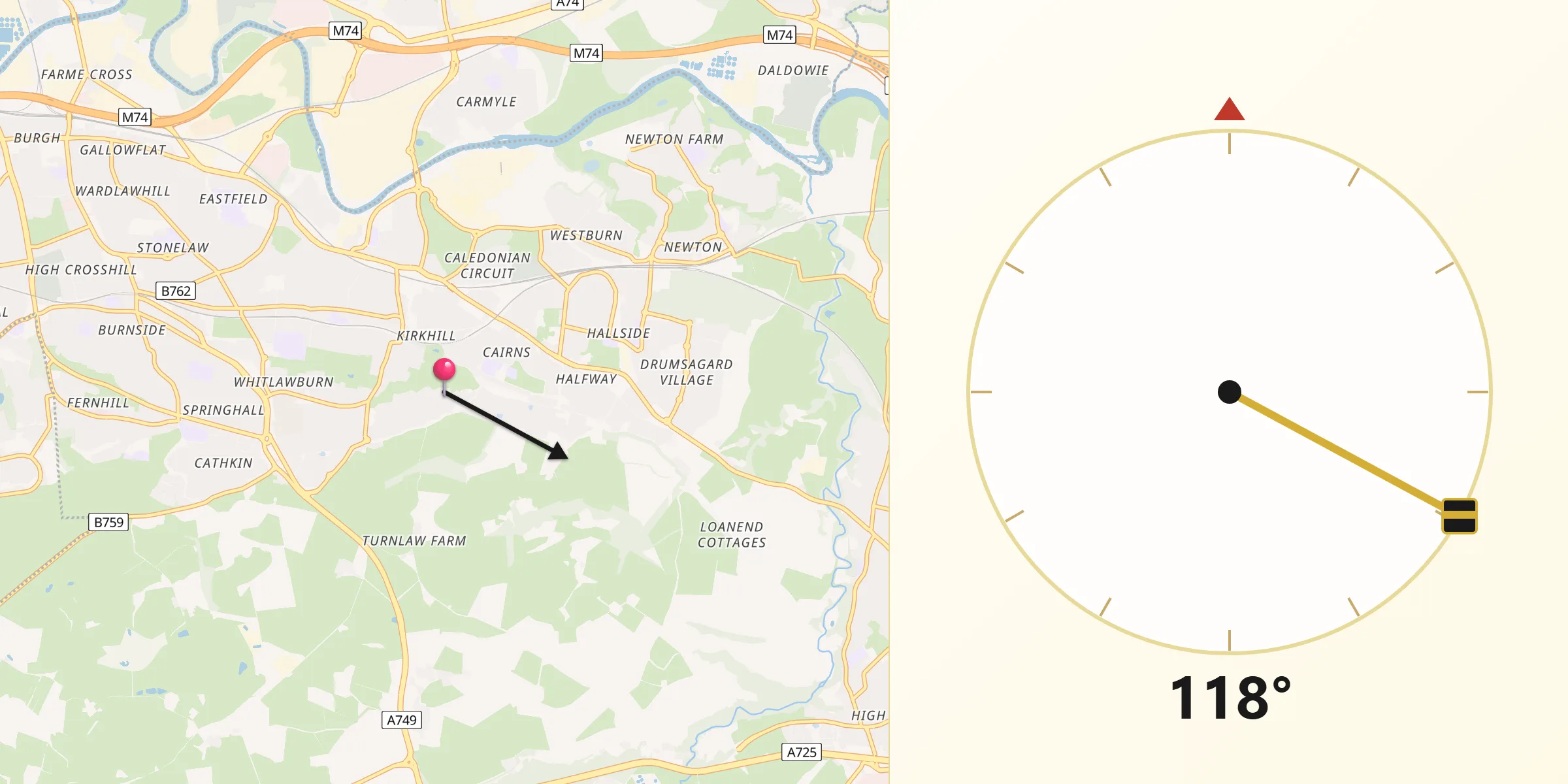 Qibla Direction from Cambuslang